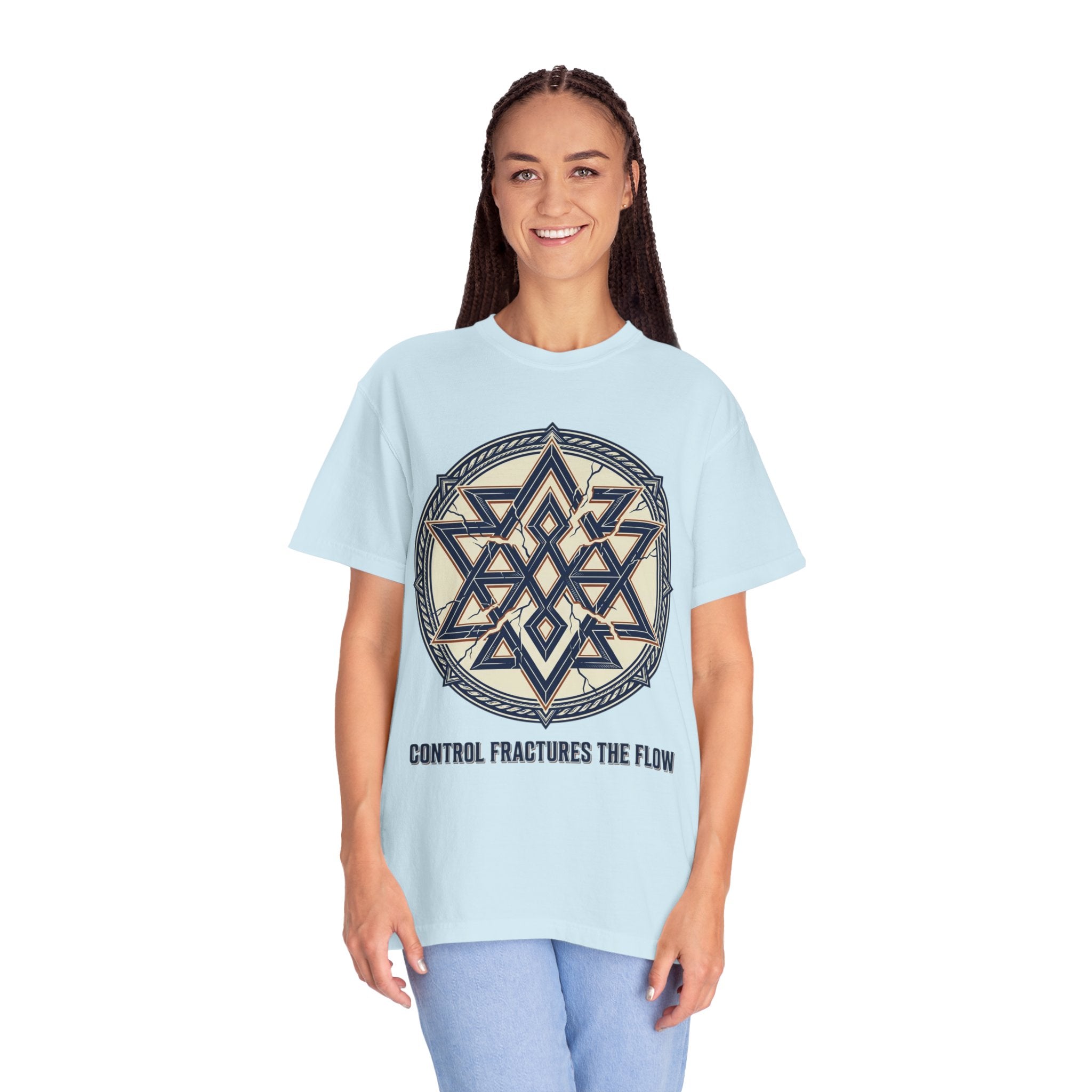 Power Runs Black PRB Geometric Star Mandala T-Shirt — "Control Fractures the Flow" Graphic Tee by Power Runs Black