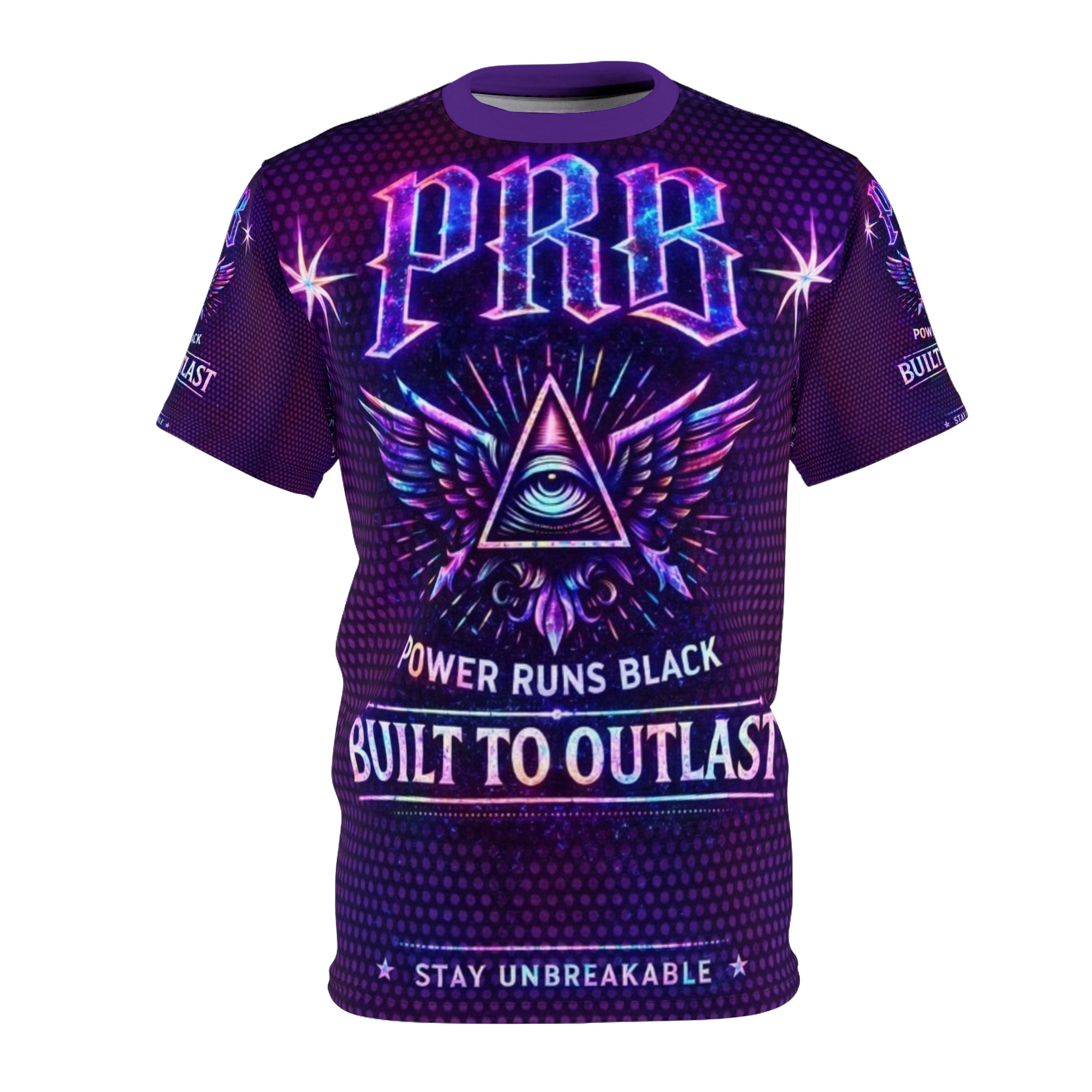 PRB Built to Outlast PRB Graphic Tee — Power Runs Black All-Over Print by Printify