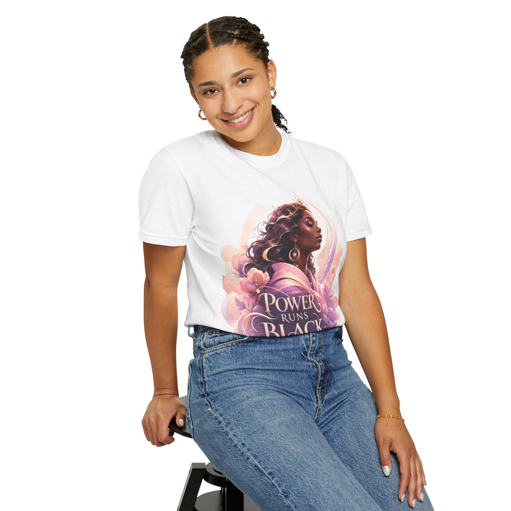 Power Runs Black graphic tee | Black woman portrait, Afro empowerment shirt by Power Runs Black