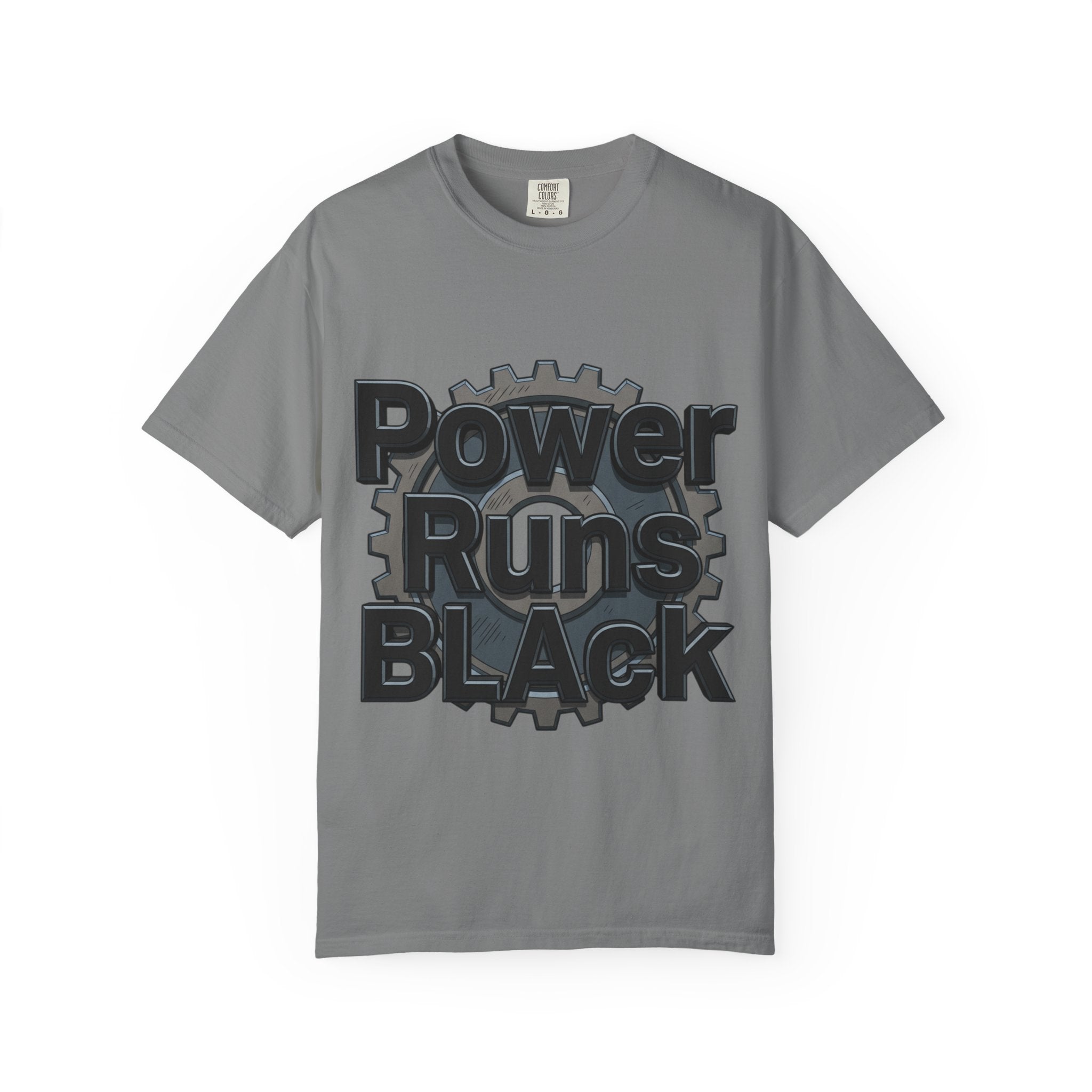 PRB Power Runs Black Gear Graphic Tee | Garment-Dyed Heavyweight Cotton by Power Runs Black