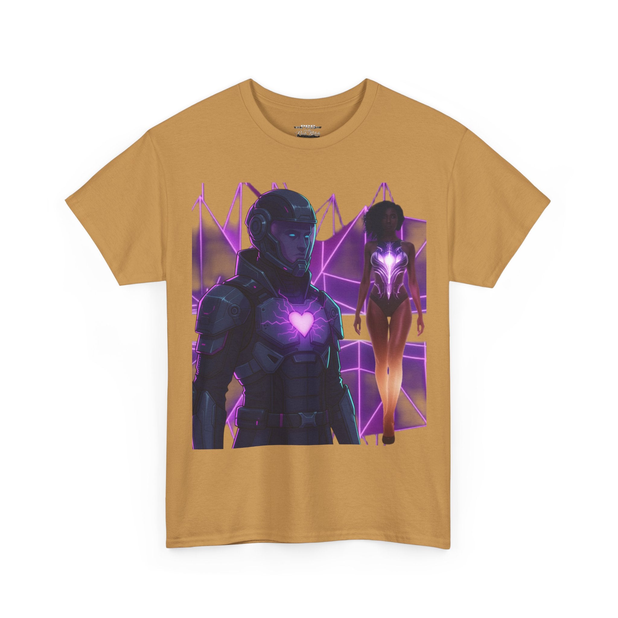 Power Run Black PRB Pretty Rich Bitch The Collection Purple Heart Cyberpunk Knight T-Shirt | Futuristic Armor Sci‑Fi Tee by Printify