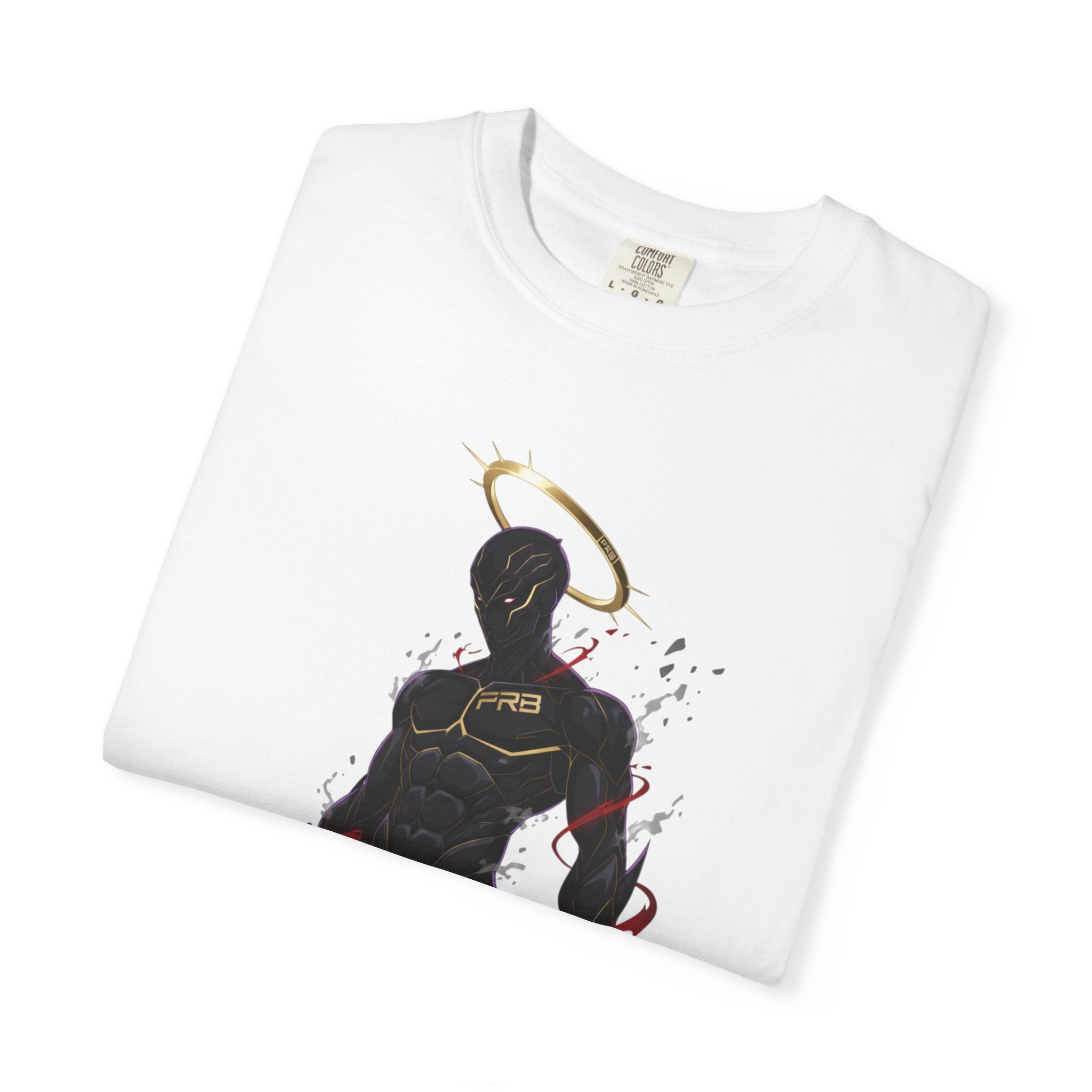 PRB Shadow Hero Graphic T-Shirt — Haloed Vigilante Illustration by Printify