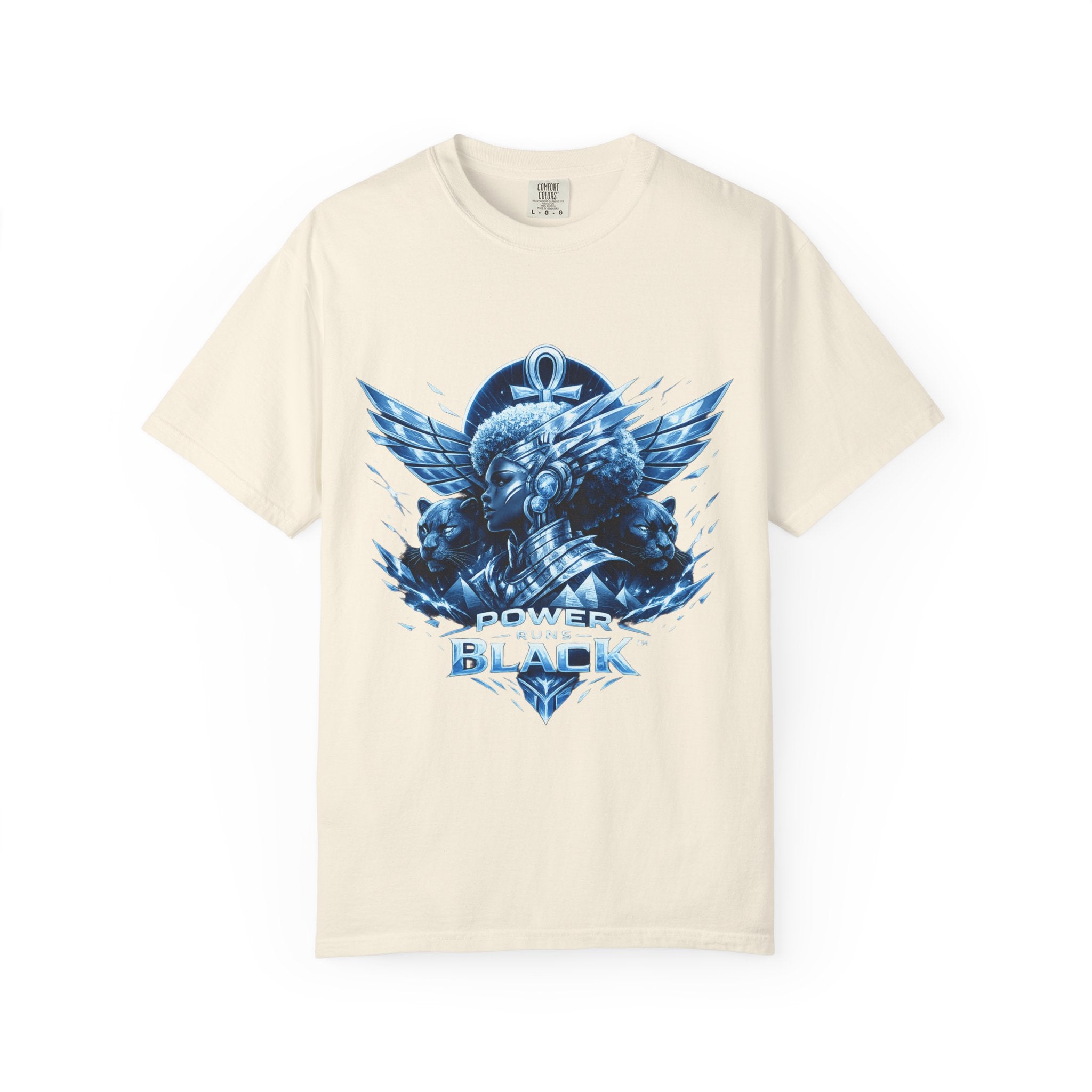 Power of Black Graphic T-Shirt — Egyptian Ankh Warrior Design by Power Runs Black