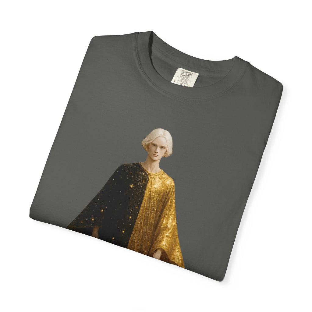 Power Runs Black PRB Twelfth Golden Cloak Figure T-Shirt | Surreal Angelic Portrait by Power Runs Black