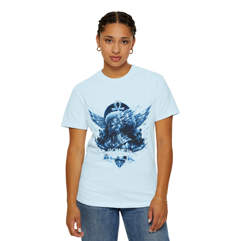 Power of Black Graphic T-Shirt — Egyptian Ankh Warrior Design by Power Runs Black