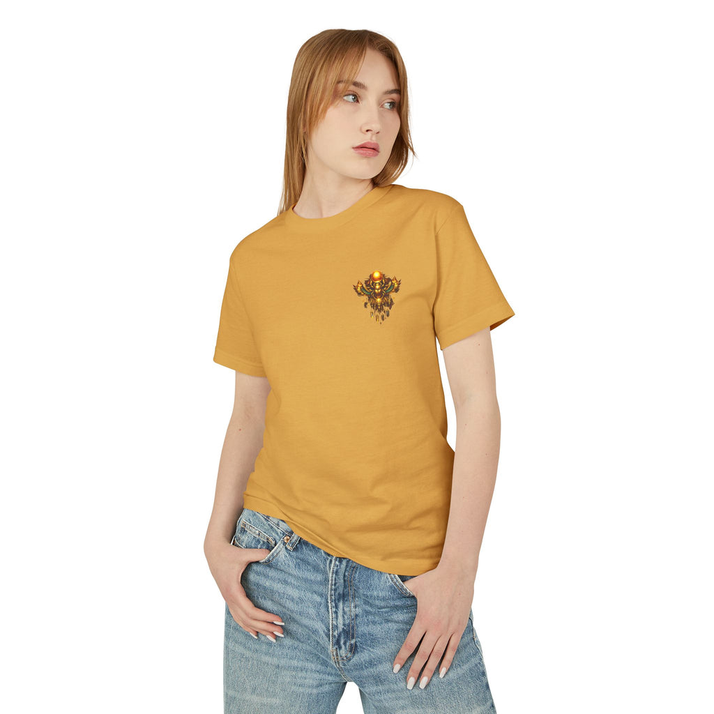 PRB Graphic Tee — Golden Gothic Shield Chest & Back Design by Power Runs Black