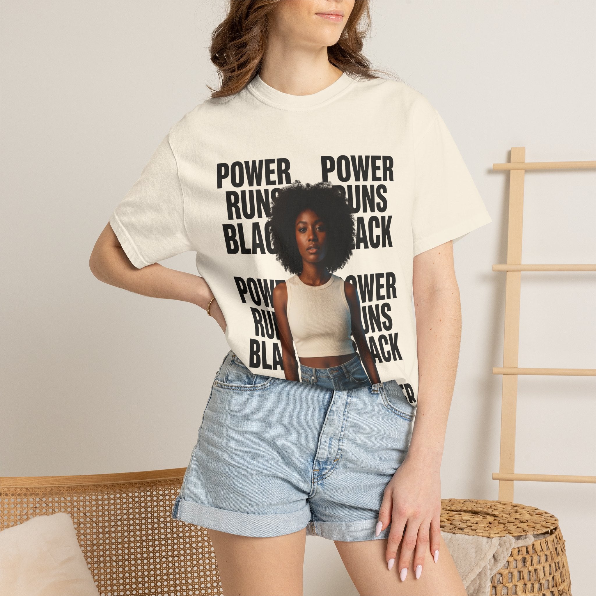 Power Runs Black PRB Power Runs Black T-Shirt — Empowerment Portrait Tee by Printify
