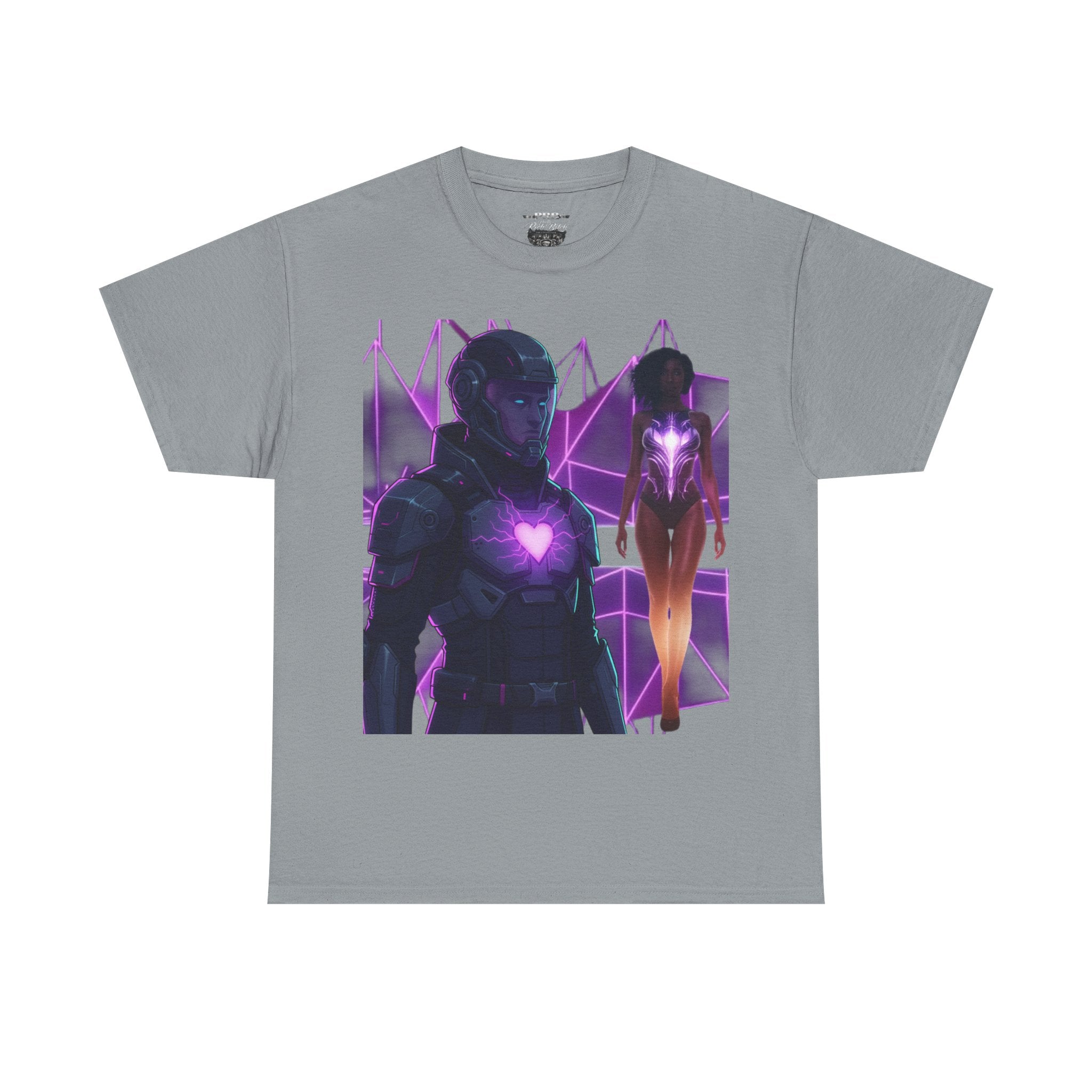 Power Run Black PRB Pretty Rich Bitch The Collection Purple Heart Cyberpunk Knight T-Shirt | Futuristic Armor Sci‑Fi Tee by Printify