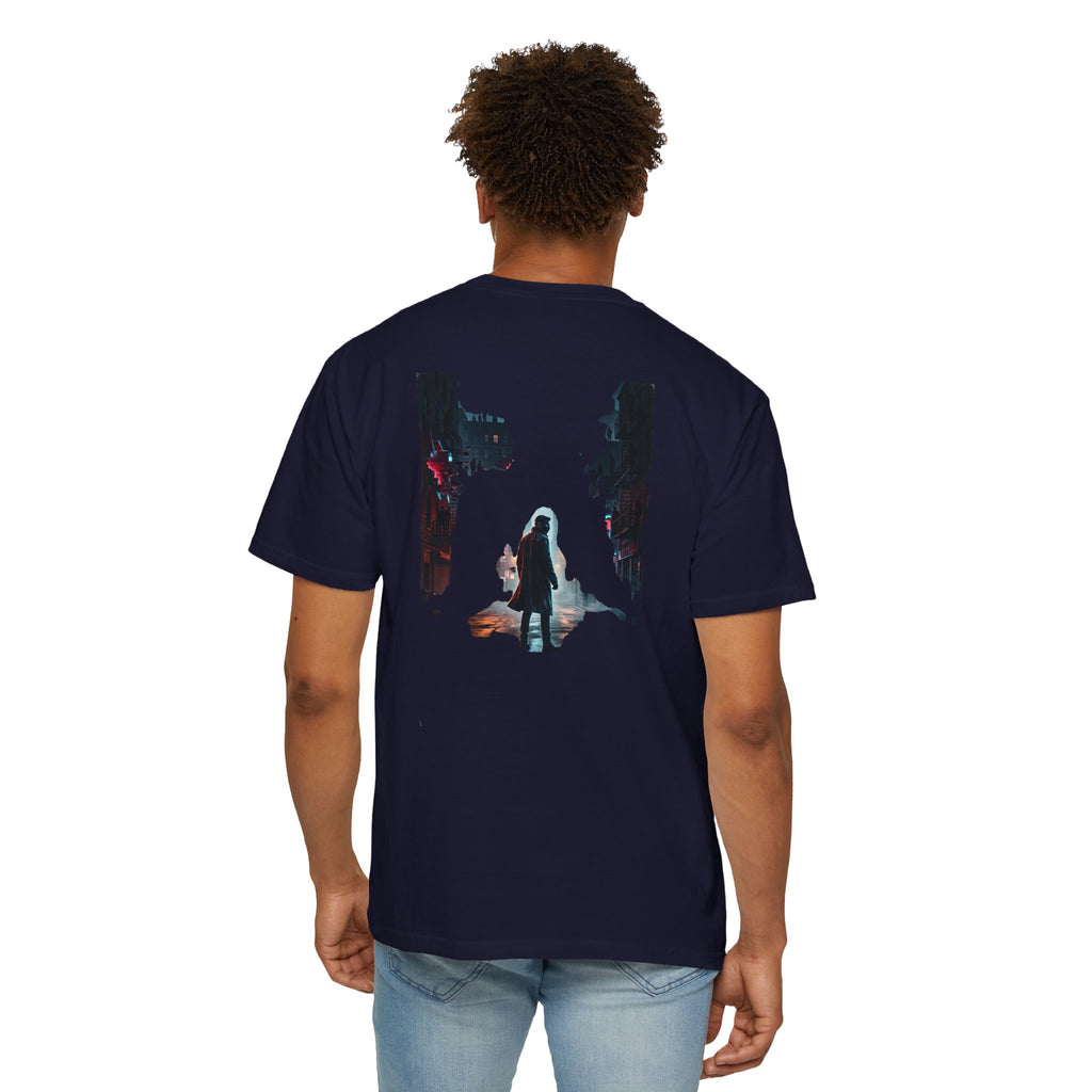 Syndication Loop Cyberpunk Portrait Tee — Tech-Noir Graphic T-Shirt | Power Runs Black by Printify