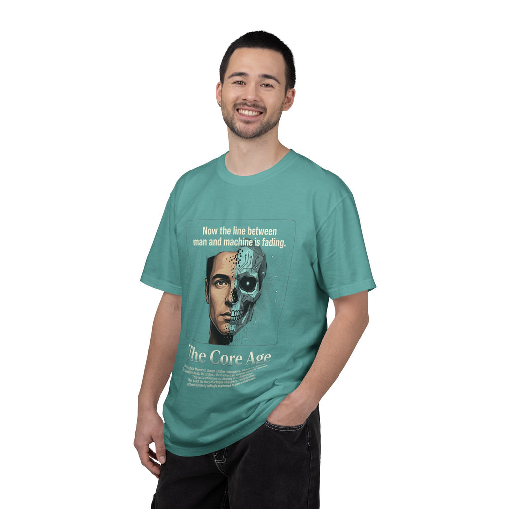 Power Runs Black AI Fusion Graphic T-Shirt — "The Core Age" Split Face Design by Power Runs Black