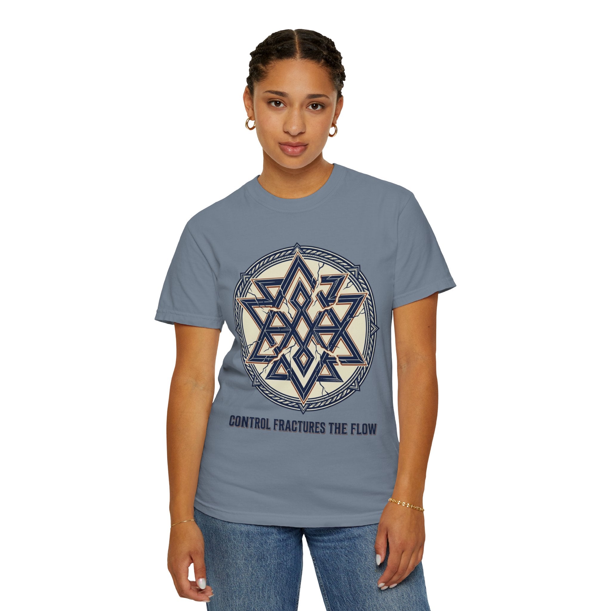Power Runs Black PRB Geometric Star Mandala T-Shirt — "Control Fractures the Flow" Graphic Tee by Power Runs Black