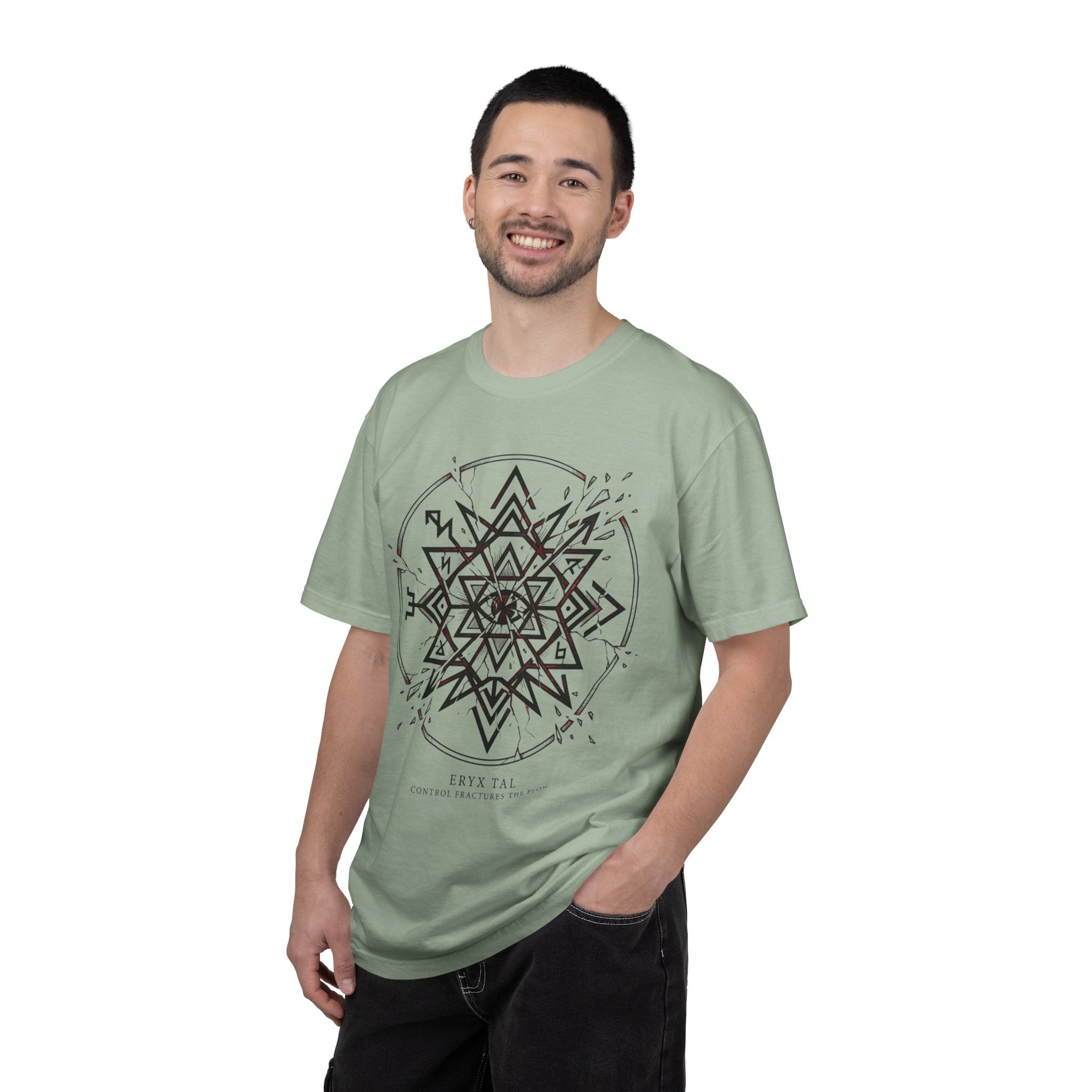 Power Runs Black PRB Eryx Tal Geometric Mandala T-Shirt — Symmetric Star Graphic Tee by Power Runs Black