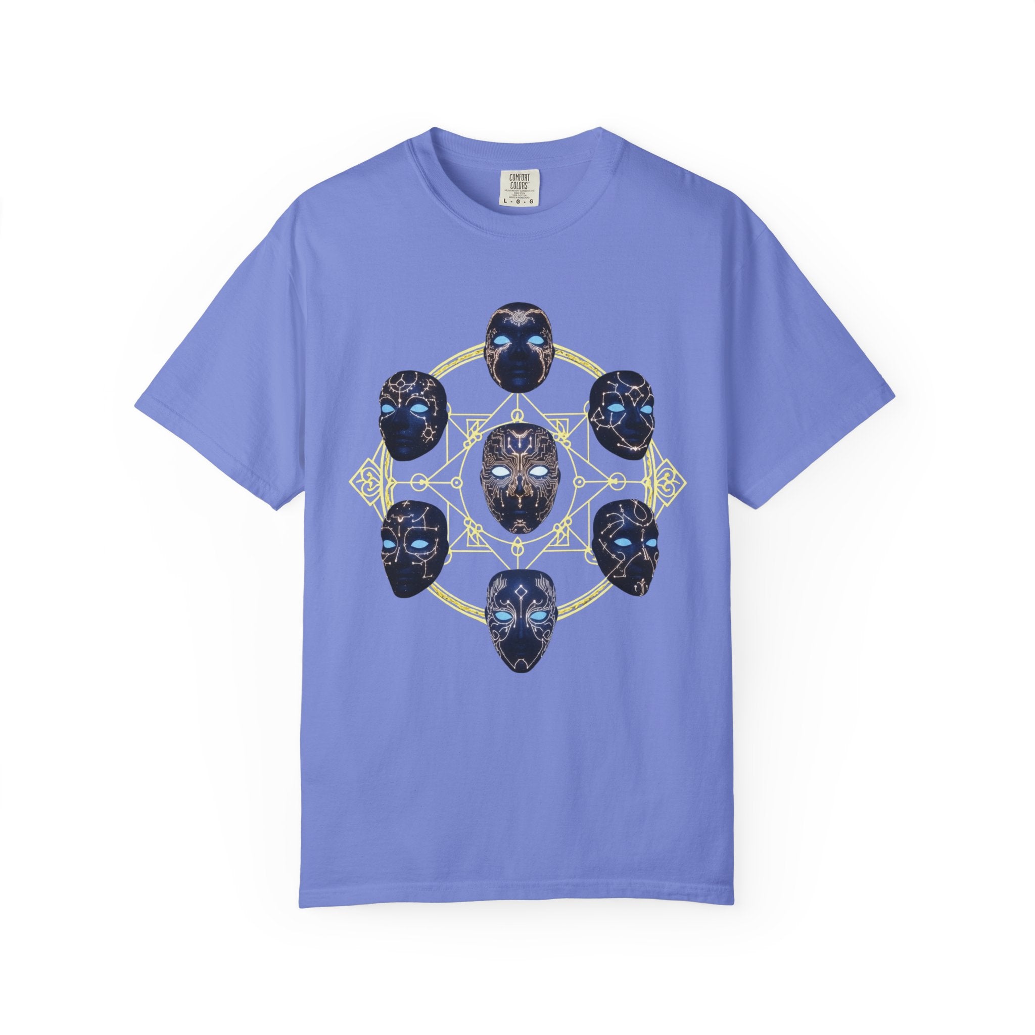 PRB Tribal Mask Circle Graphic Tee, Spiritual Afrocentric Art by Power Runs Black