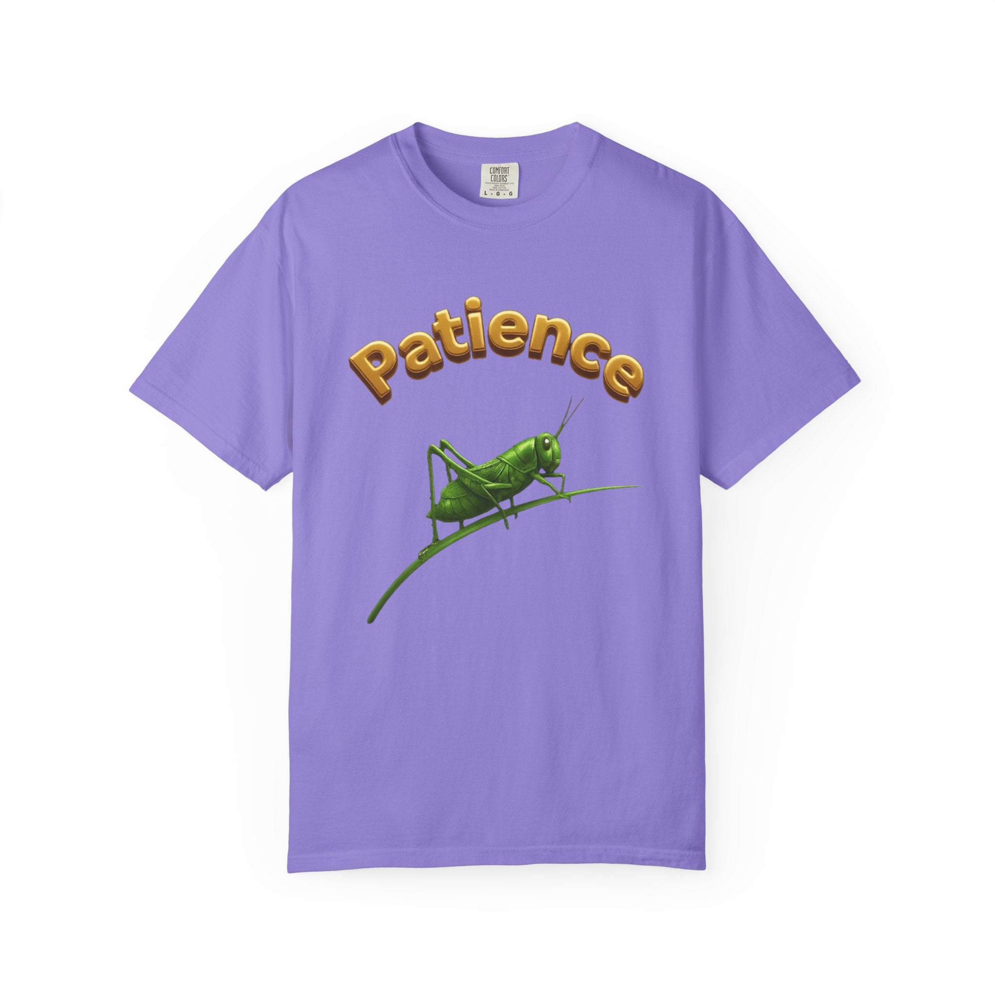 PRB Patience Grasshopper T-shirt | Green Grasshopper Illustration, Positive Quote by Printify