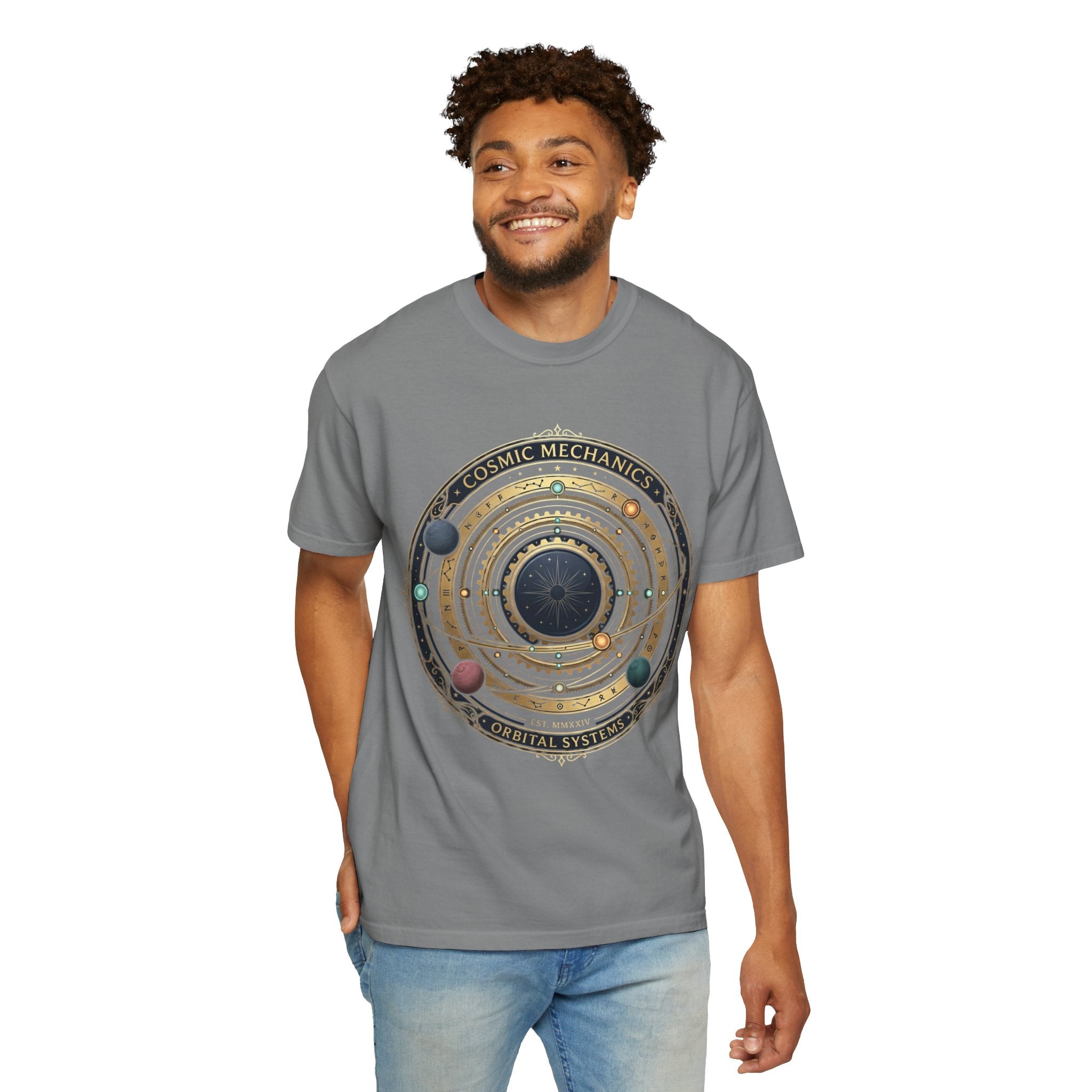 PRB Cosmic Mechanics Solar System Graphic T-Shirt | Planetary Orbit Tee by Printify