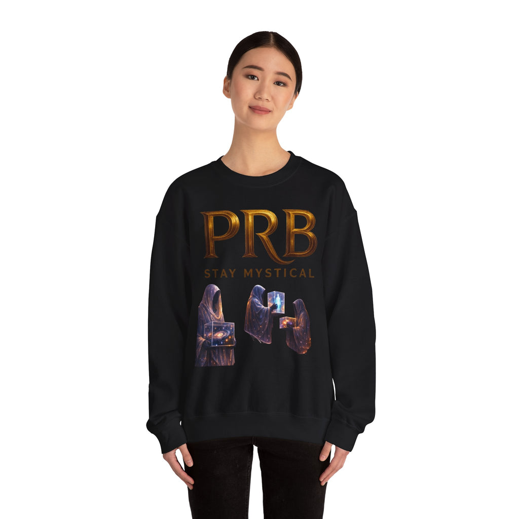 PRB Mystic Library Crewneck Sweatshirt — Cosmic Wizardry Art by Power Runs Black