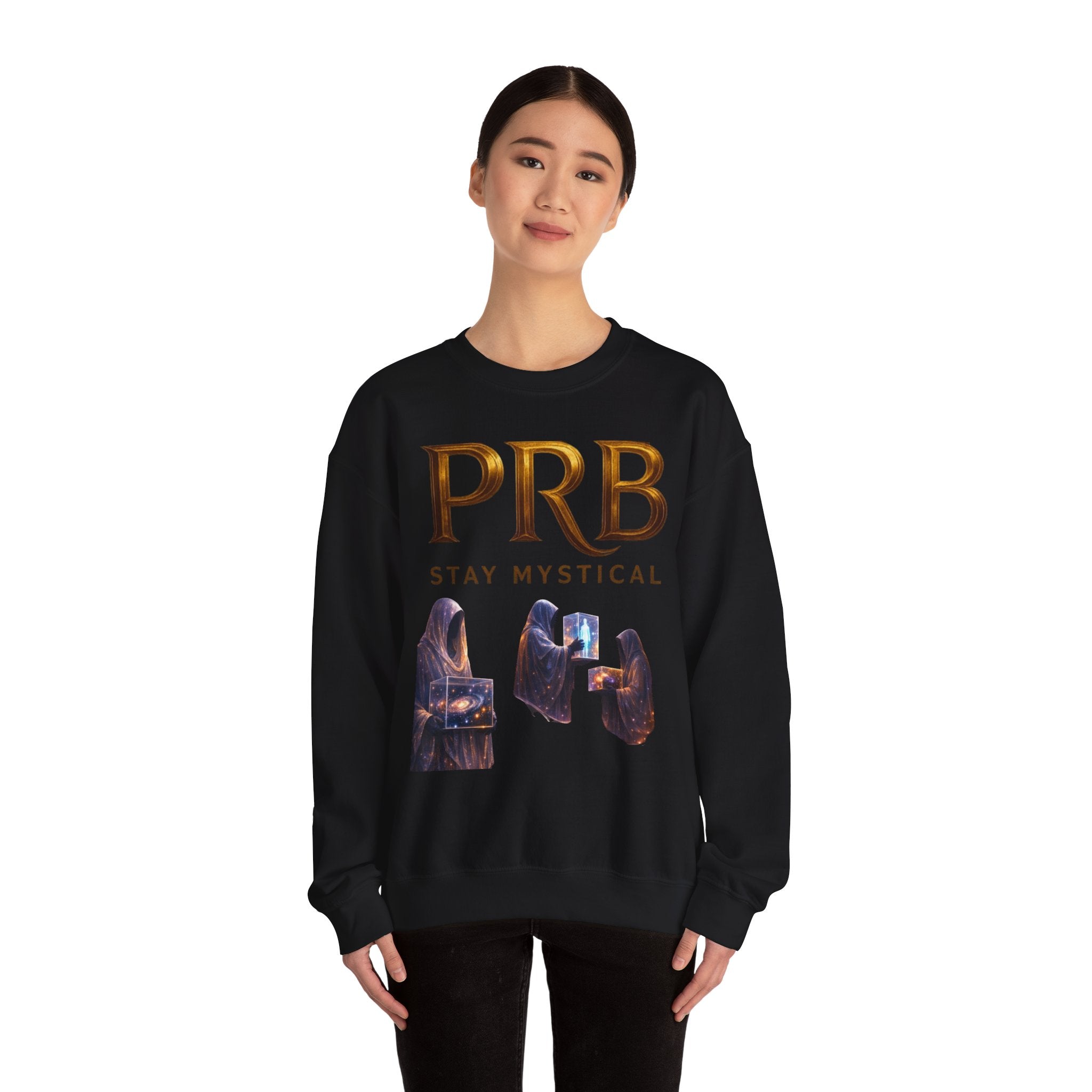 PRB Mystic Library Crewneck Sweatshirt — Cosmic Wizardry Art by Power Runs Black
