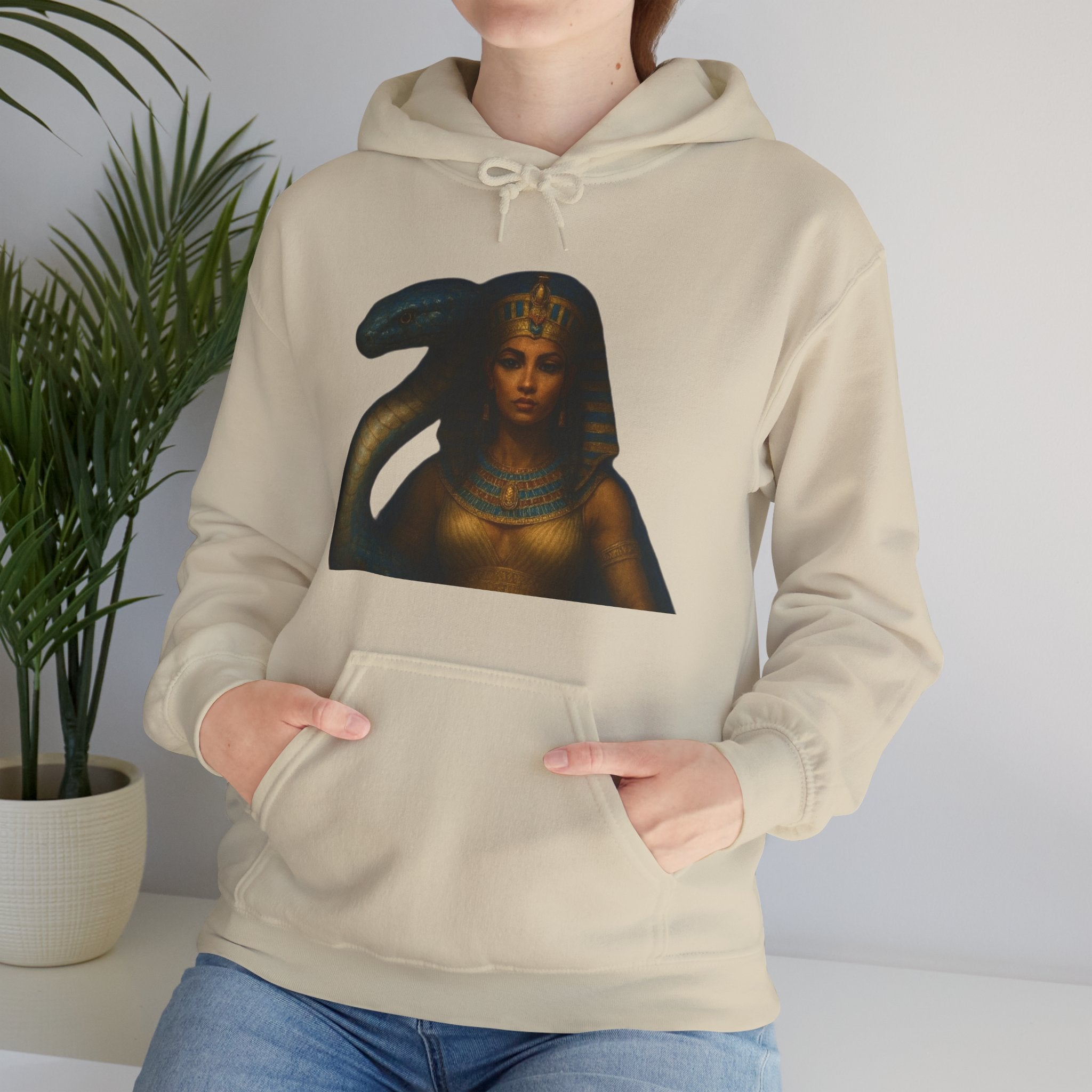 PRB Egyptian Goddess Portrait Hoodie | Serpent Headdress, Ancient Queen Art by Power Runs Black