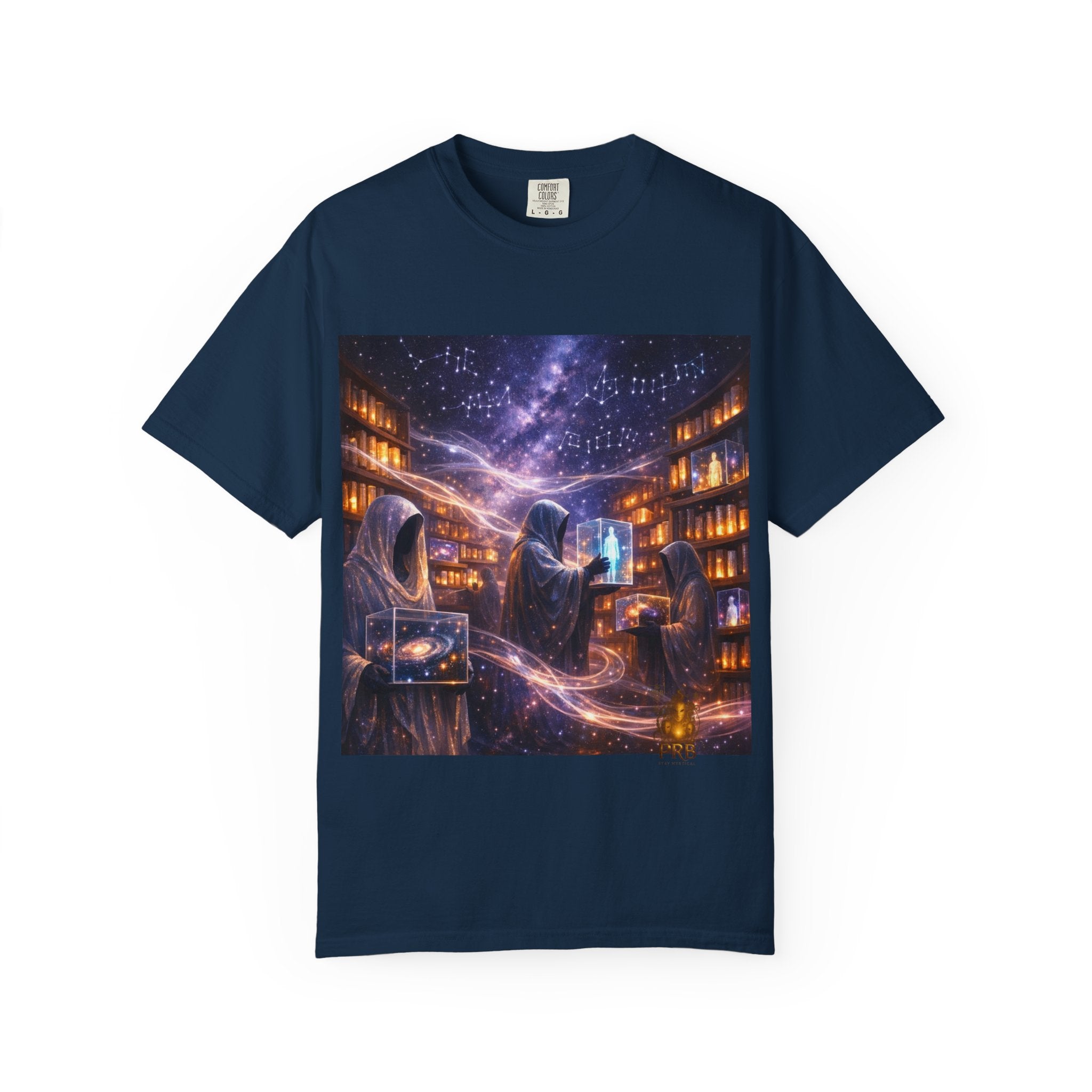 PRB Mystic Library Wizards T-Shirt — Cosmic Sorcerer Art Tee by Power Runs Black