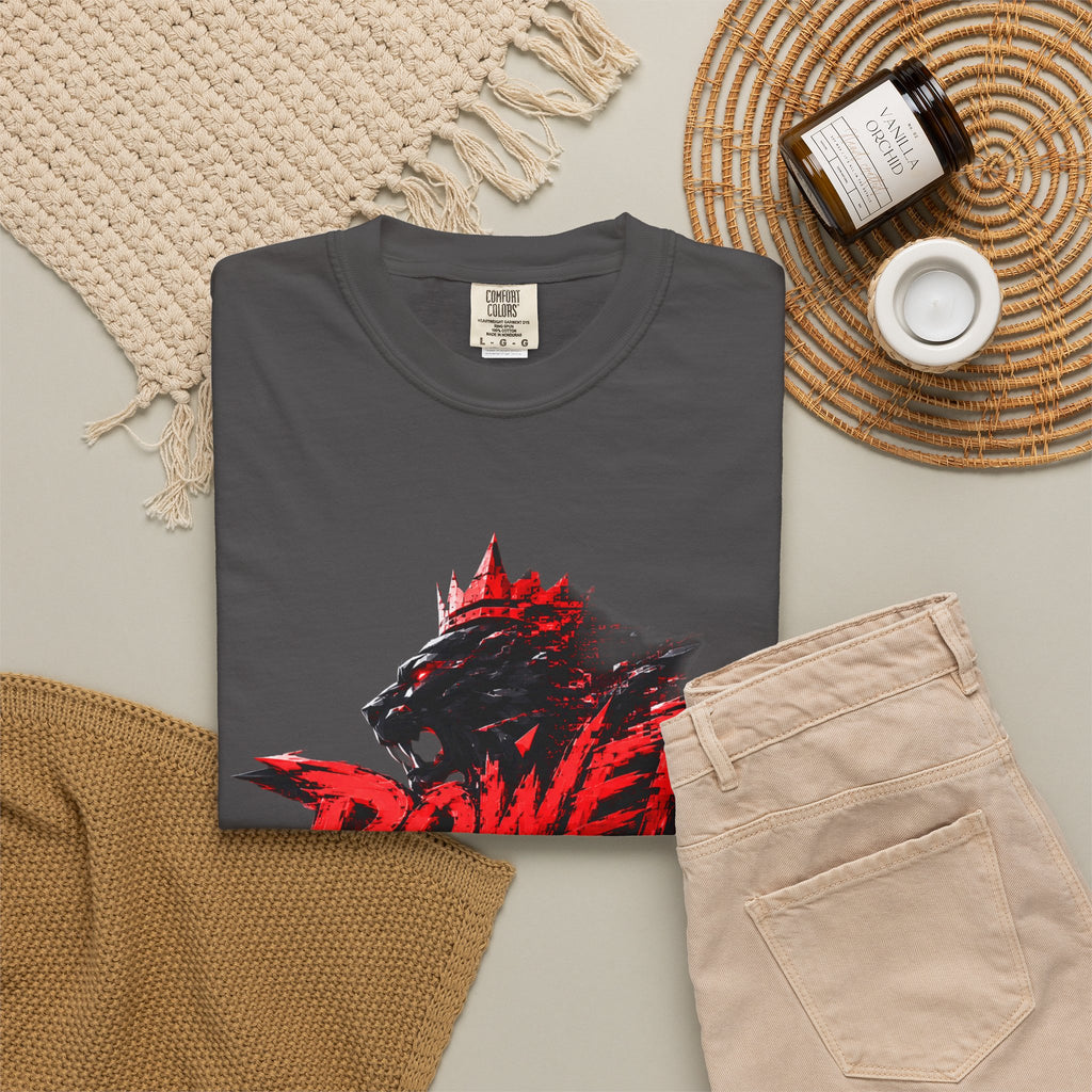 Power Runs Black T-shirt | Wolf Silhouette, Red Black Graphic Tee by Power Runs Black