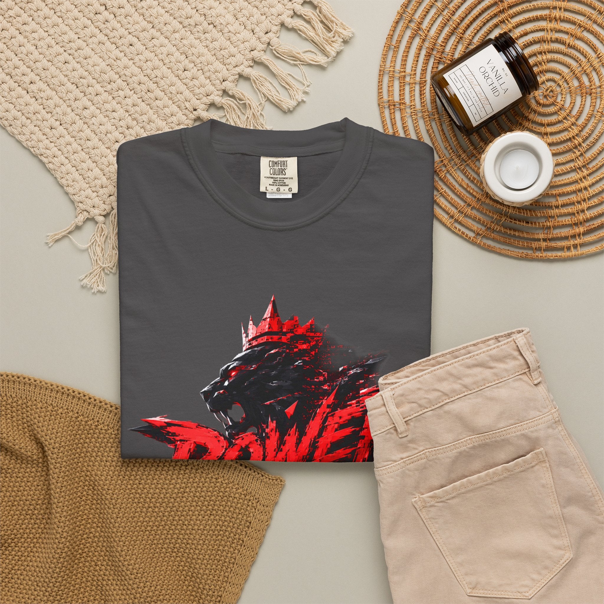 Power Runs Black T-shirt | Wolf Silhouette, Red Black Graphic Tee by Power Runs Black