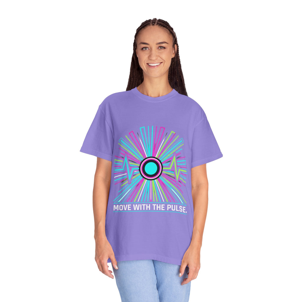 Power Runs Black PRB Electric "Move With Pulse" Graphic T-Shirt — Neon Sunburst Design by Power Runs Black