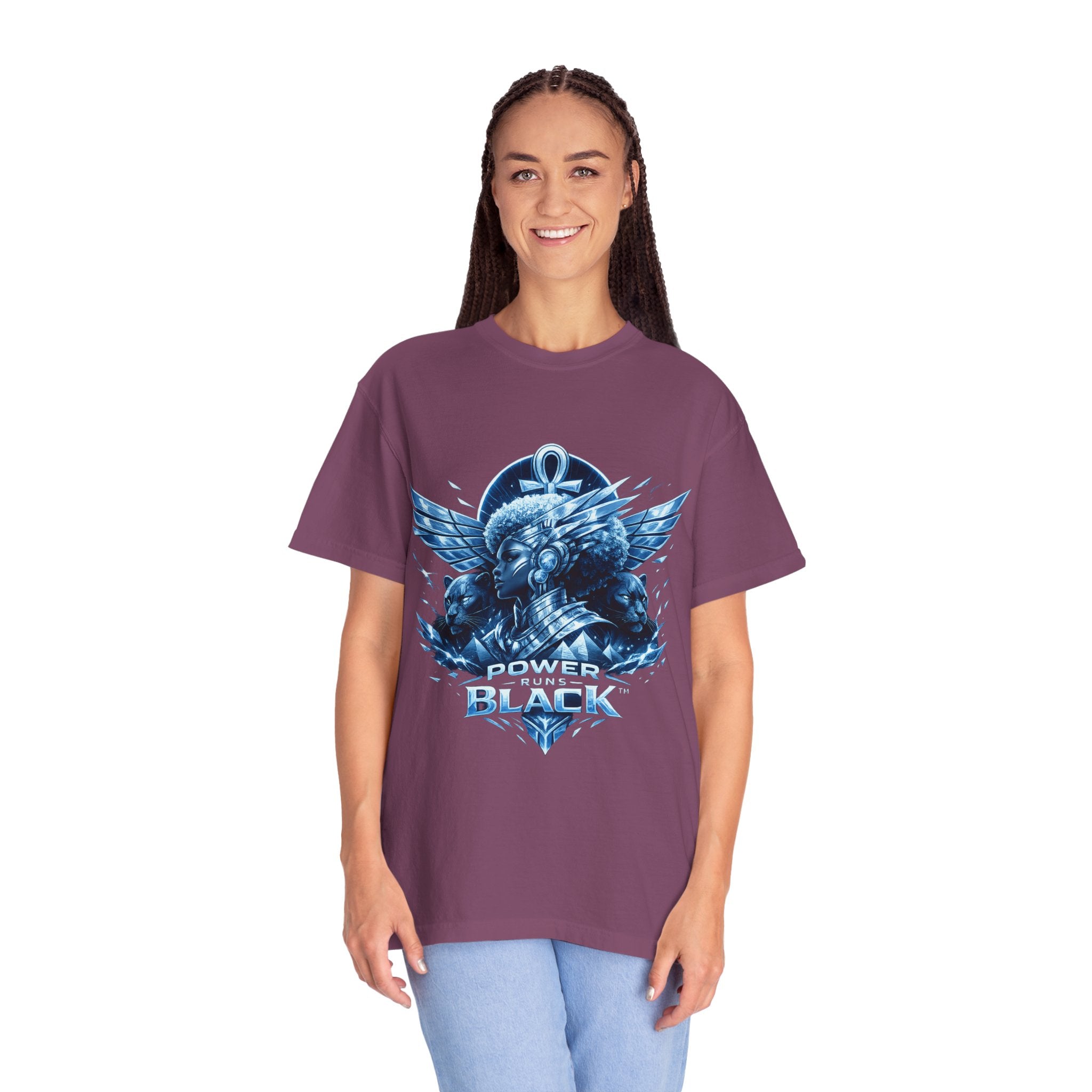 Power of Black Graphic T-Shirt — Egyptian Ankh Warrior Design by Power Runs Black
