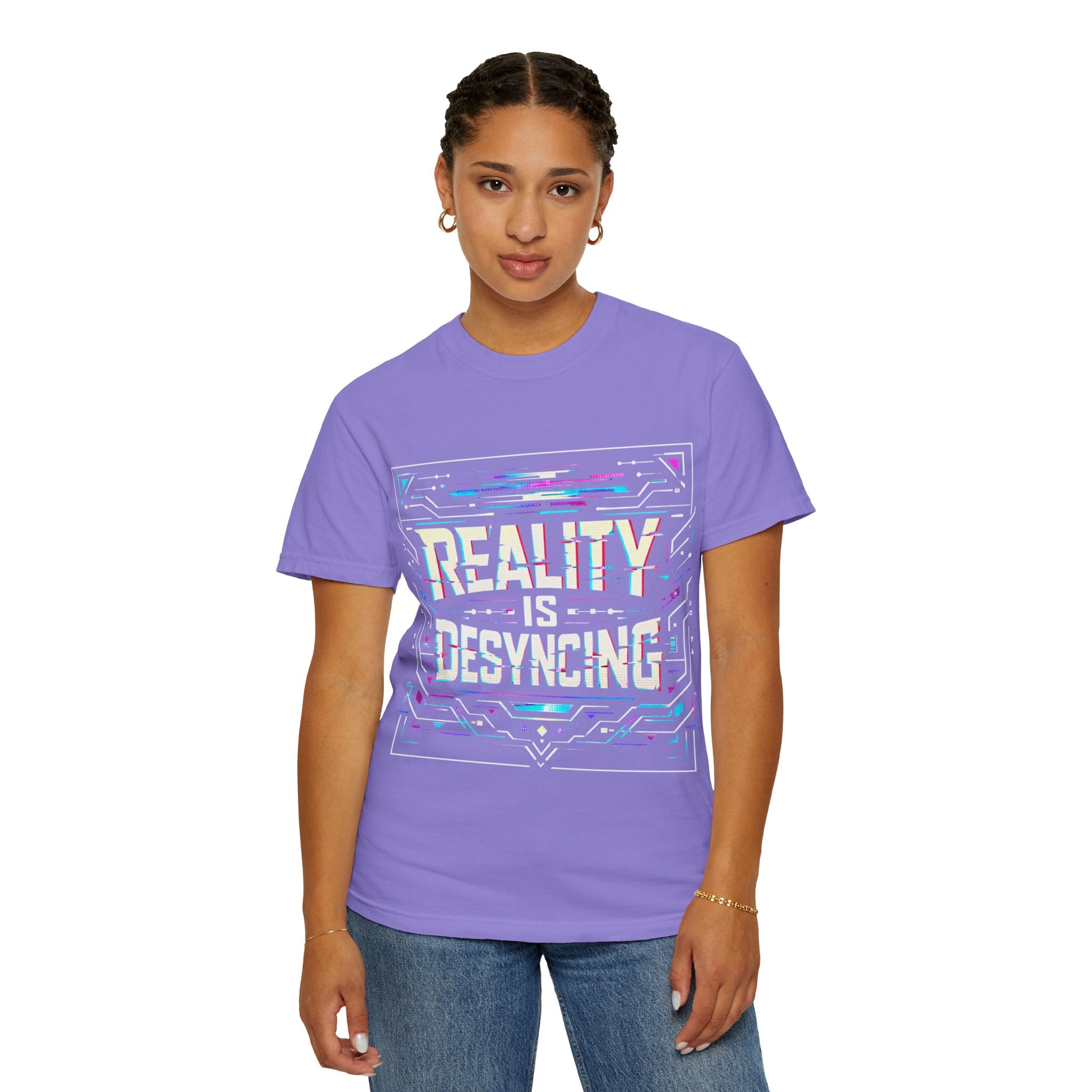 Power Runs Black PRB Glitchy Pastel "Reality Is Desyncing" T-Shirt by Printify