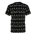 PRB Allover Black Skeleton Pattern Tee — Goth Halloween Cut & Sew Shirt by Power Runs Black