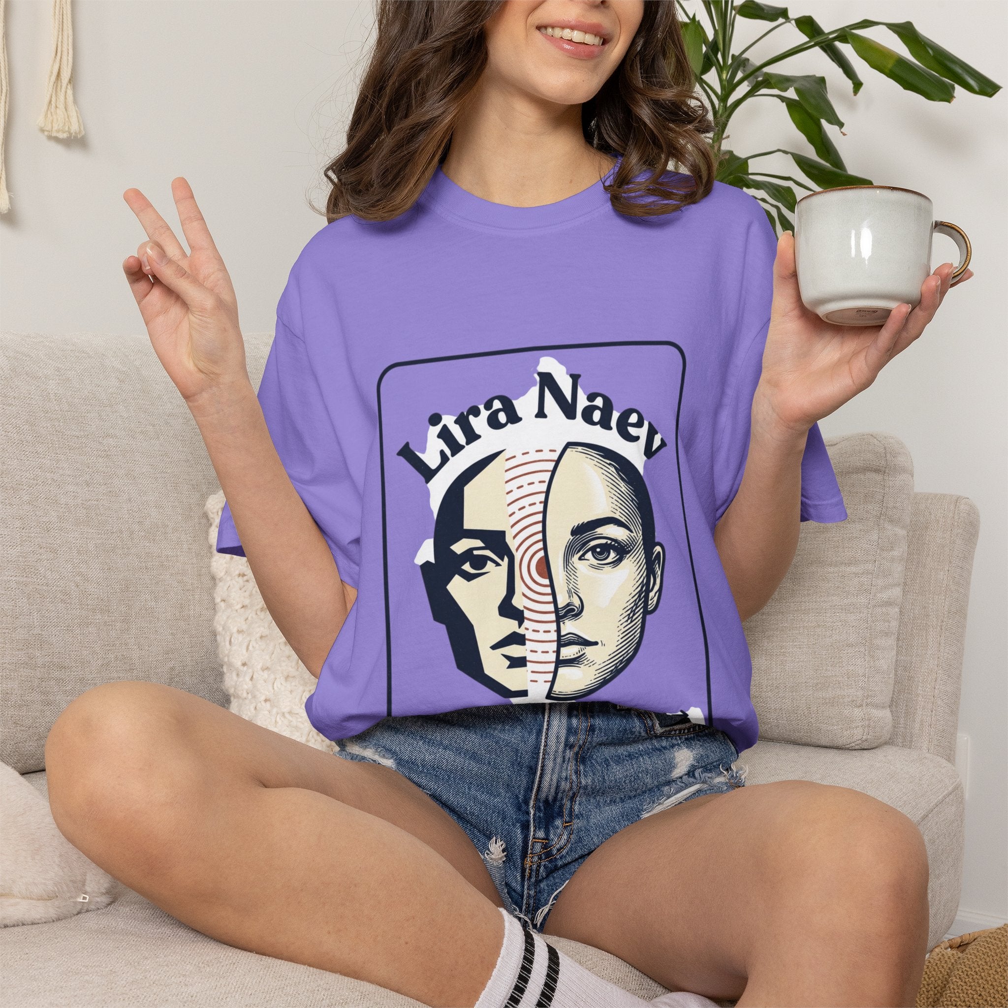 Power Runs Black PRB Lira Naev Split-Face Graphic T-Shirt — “Perception shifts the center” Statement Tee by Printify