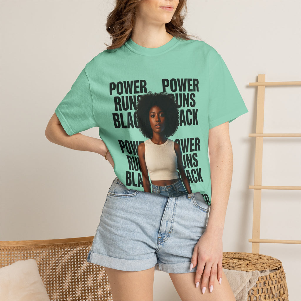 Power Runs Black PRB Power Runs Black T-Shirt — Empowerment Portrait Tee by Printify