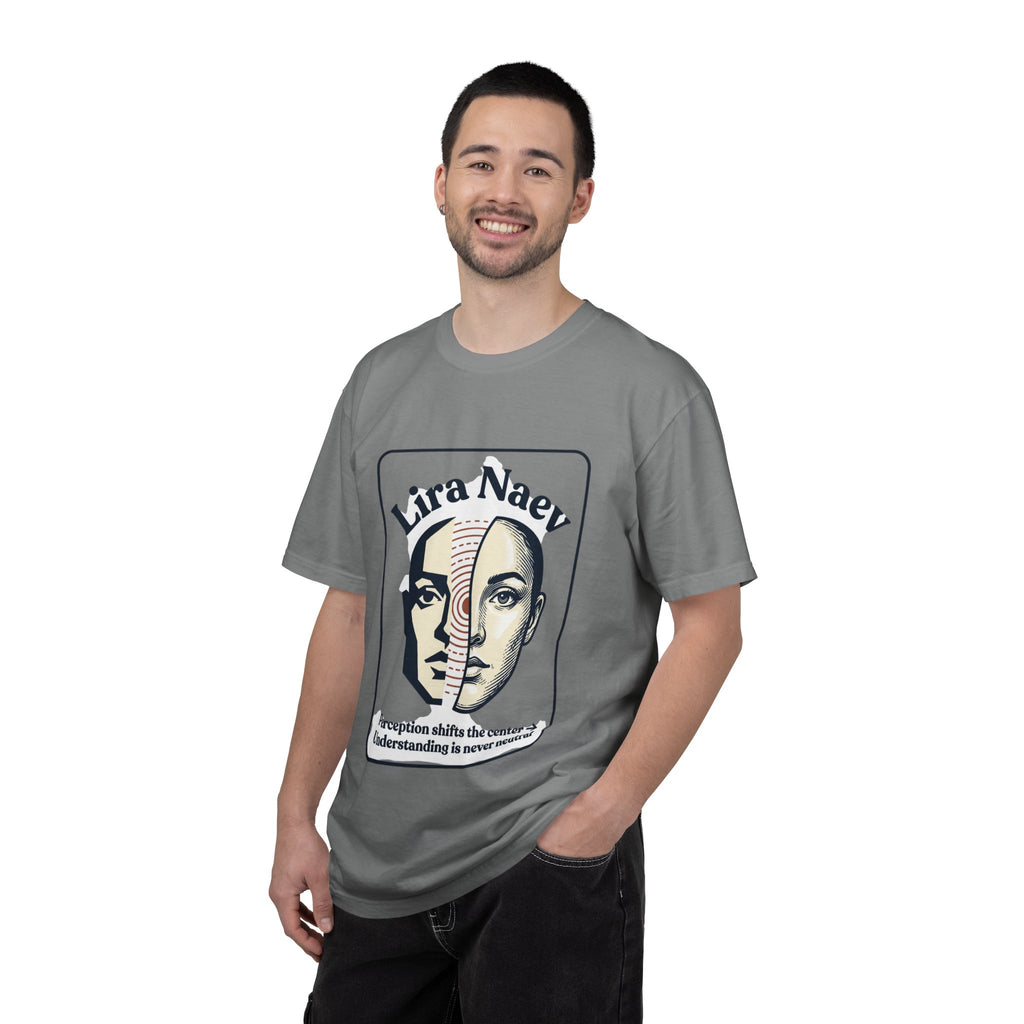 Power Runs Black PRB Lira Naev Split-Face Graphic T-Shirt — “Perception shifts the center” Statement Tee by Power Runs Black
