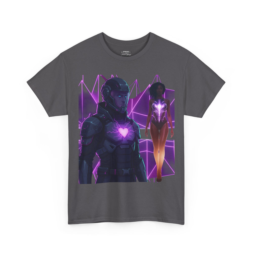 Power Run Black PRB Pretty Rich Bitch The Collection Purple Heart Cyberpunk Knight T-Shirt | Futuristic Armor Sci‑Fi Tee by Printify