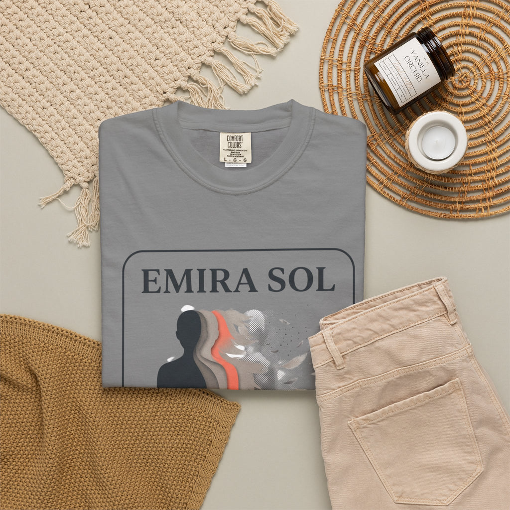 Power Runs Black PRB Emira Sol Graphic T-Shirt — Silhouette Art "Release Shadows" Tee by Printify