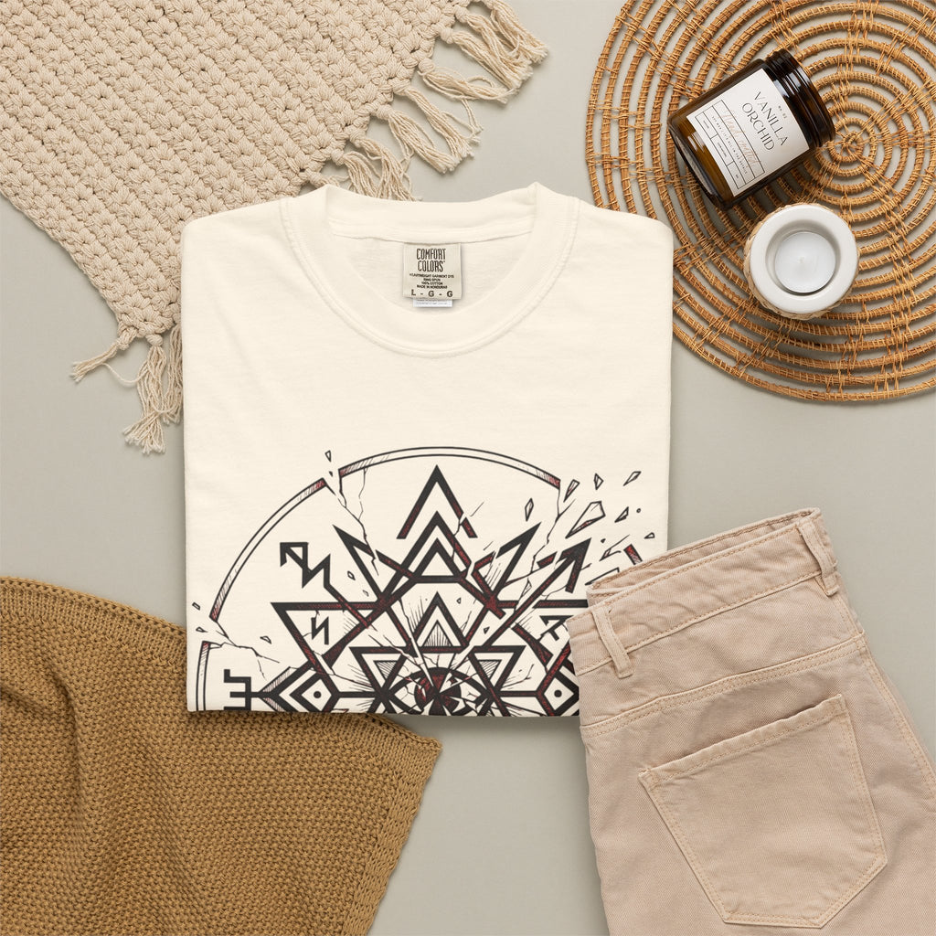 Power Runs Black PRB Eryx Tal Geometric Mandala T-Shirt — Symmetric Star Graphic Tee by Printify