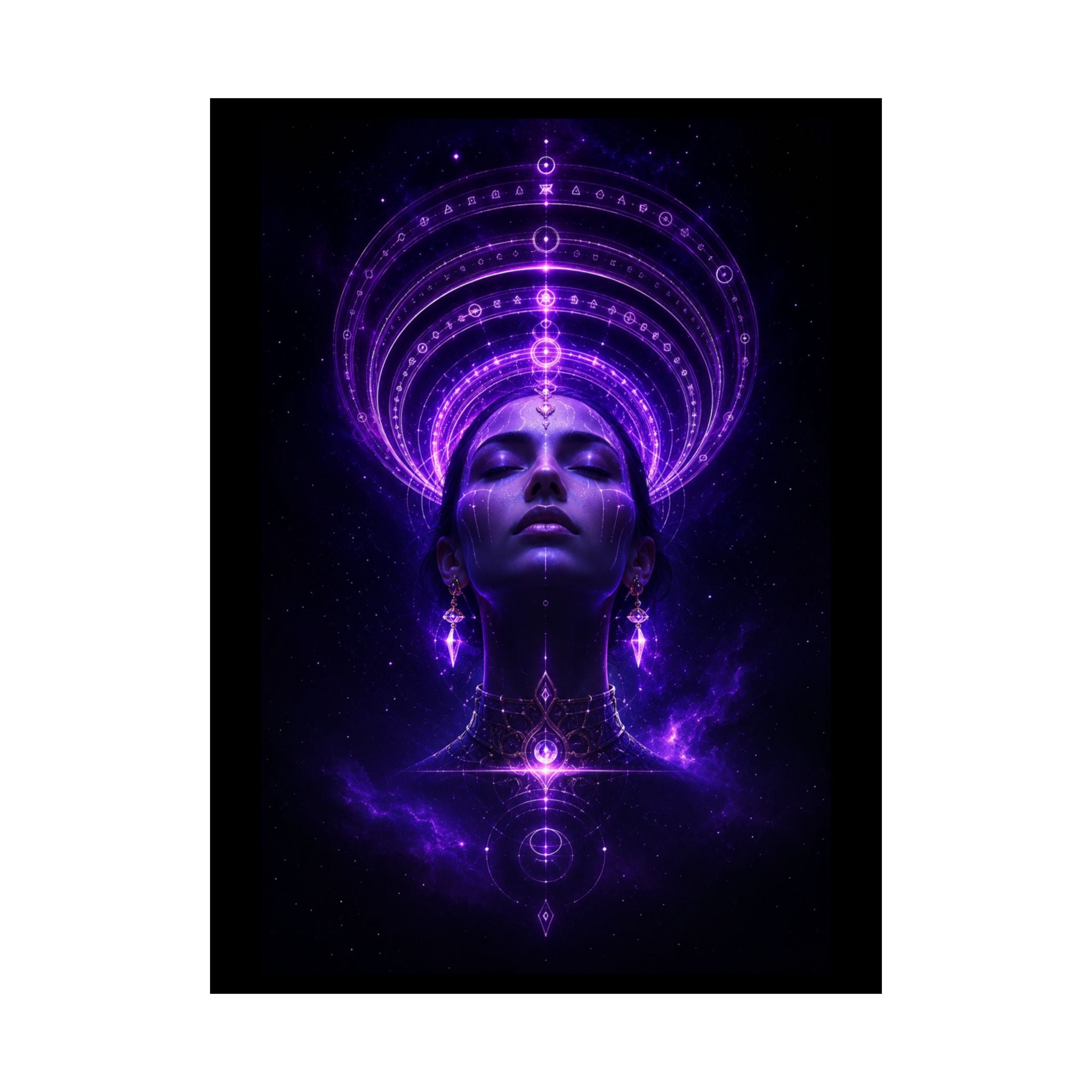Power Runs Black Cosmic Goddess Poster — Purple Spiritual Wall Art Matte Vertical Print by Power Runs Black