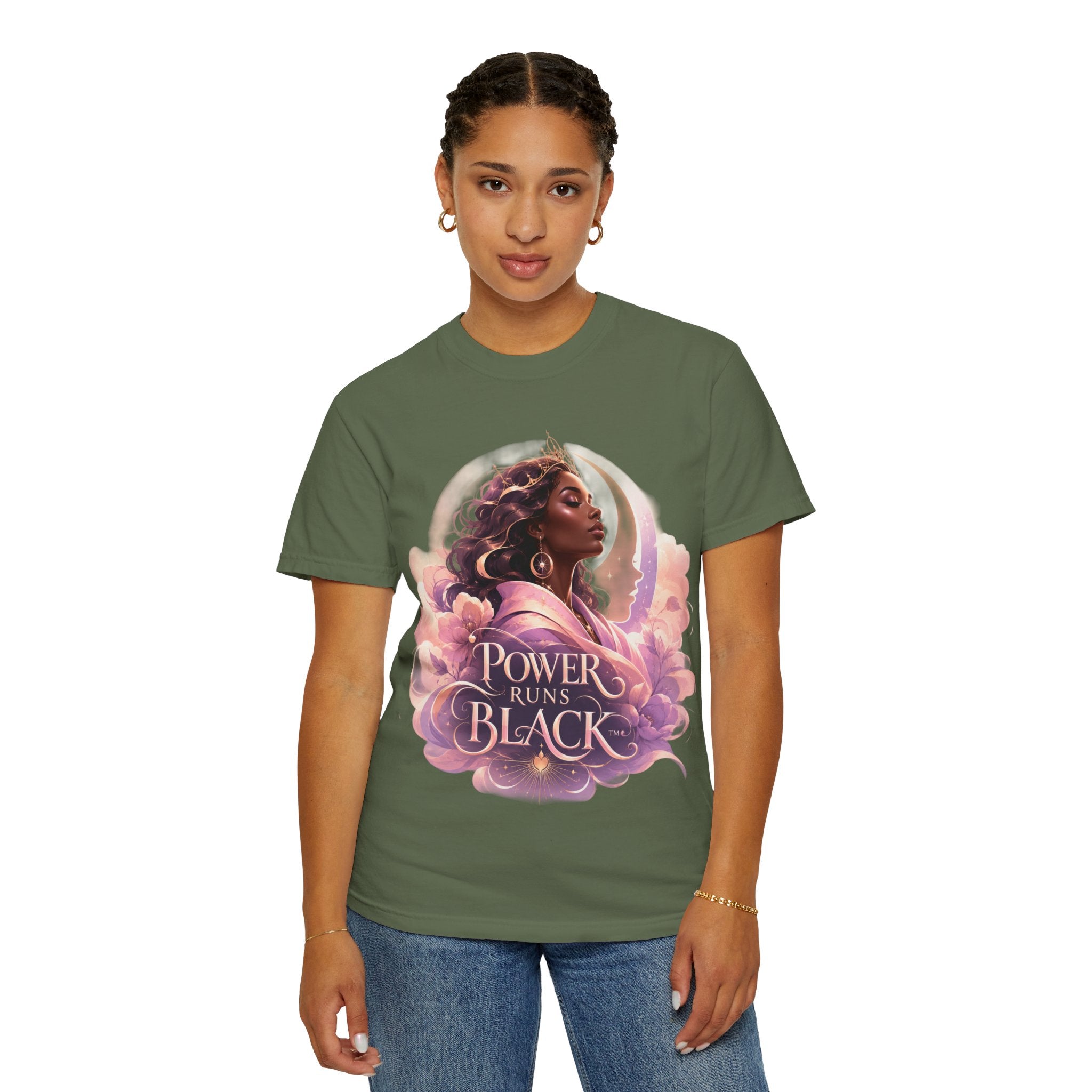Power Runs Black graphic tee | Black woman portrait, Afro empowerment shirt by Power Runs Black