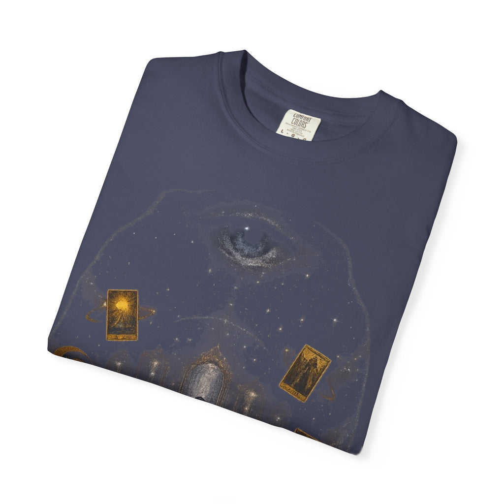 PRB Occult Tarot Skull T-Shirt — Mystic Eye & Shadow Figure Graphic by Power Runs Black
