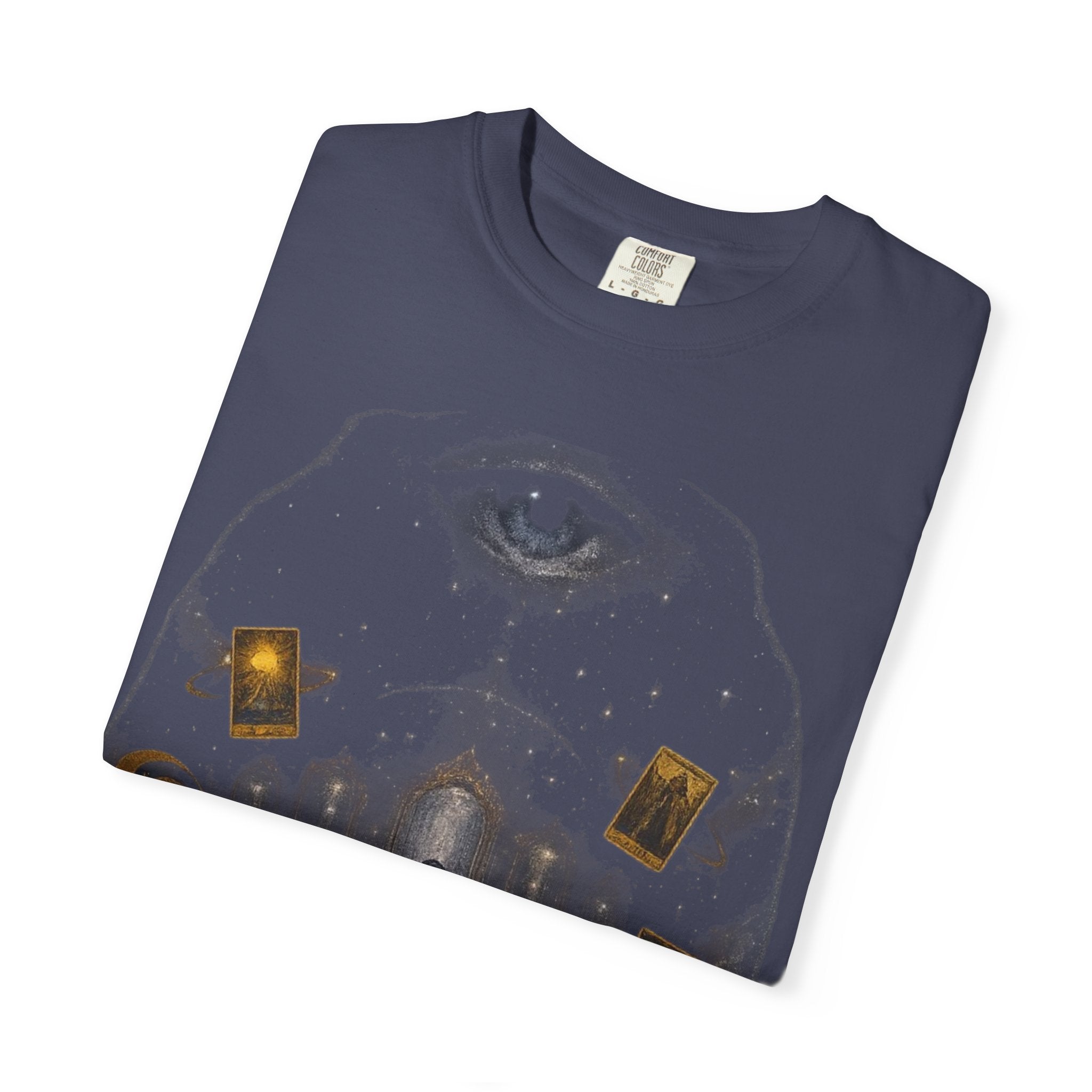 PRB Occult Tarot Skull T-Shirt — Mystic Eye & Shadow Figure Graphic by Power Runs Black