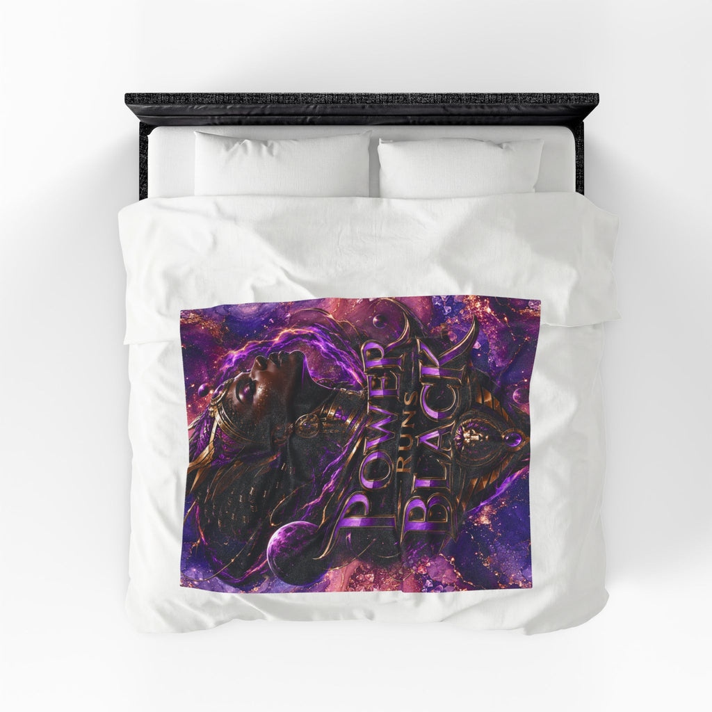 Power Runs Black Velveteen Plush Blanket - "Power Runs Black" Inspirational Afrocentric Throw Blanket by Power Runs Black