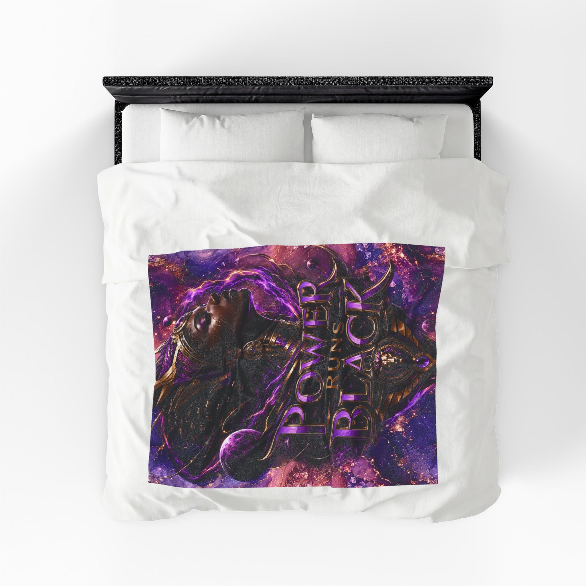 Power Runs Black Velveteen Plush Blanket - "Power Runs Black" Inspirational Afrocentric Throw Blanket by Power Runs Black
