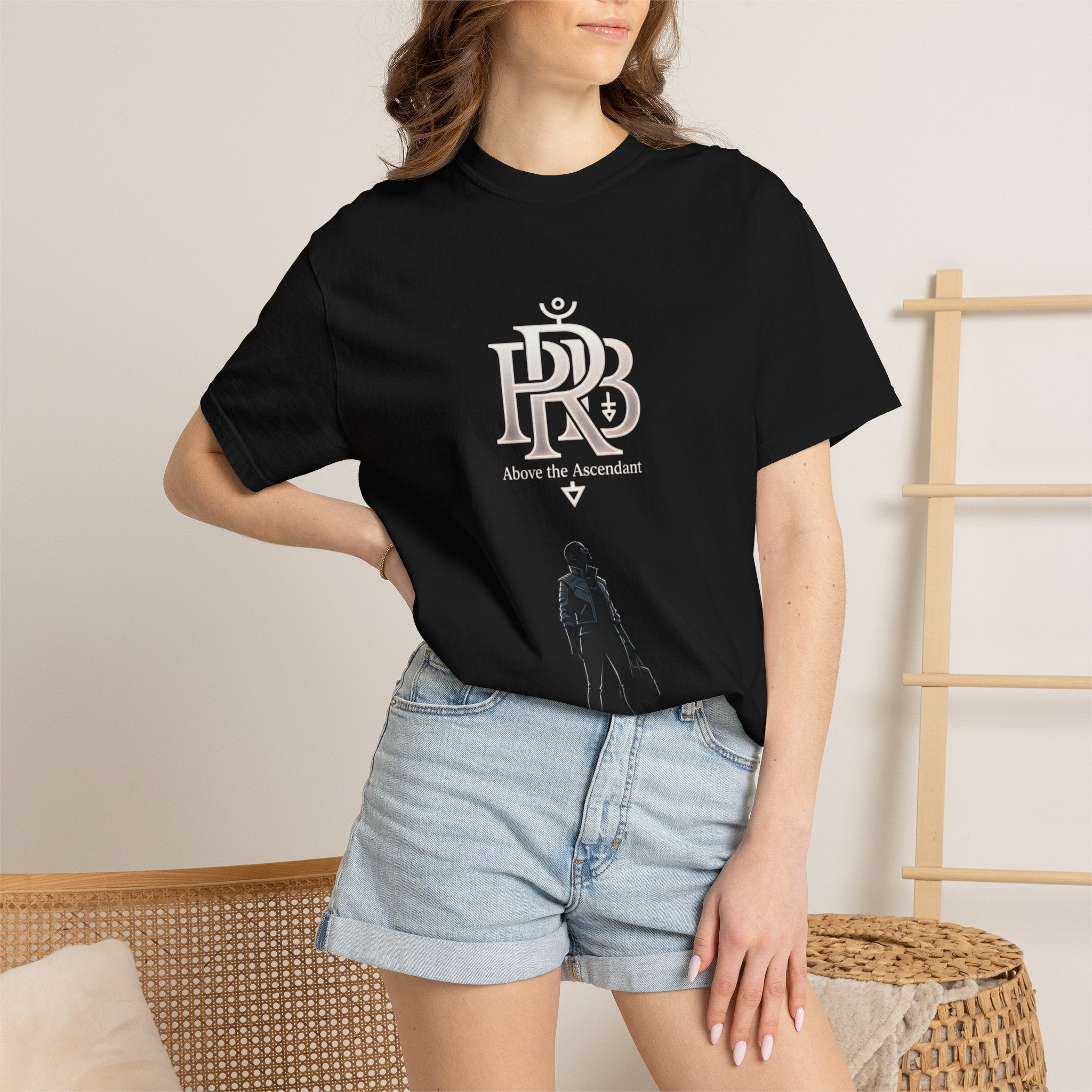 Printify Silhouette Logo T‑Shirt — Minimalist Dressed Figure & PRD Monogram - T-Shirt