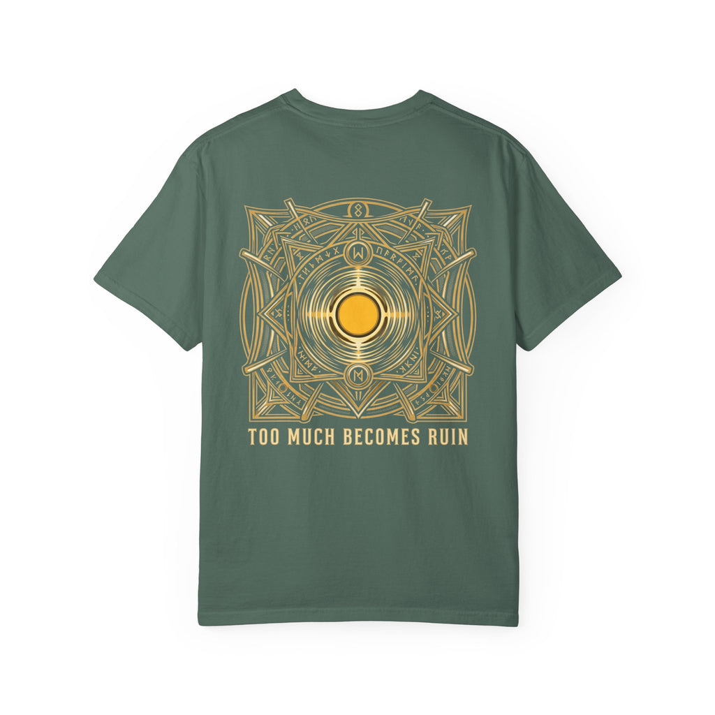 Power Runs Black PRB — Veyra Kain Geometric Sigil Tee with “Too Much Becomes Ruin” Graphic T-Shirt by Power Runs Black