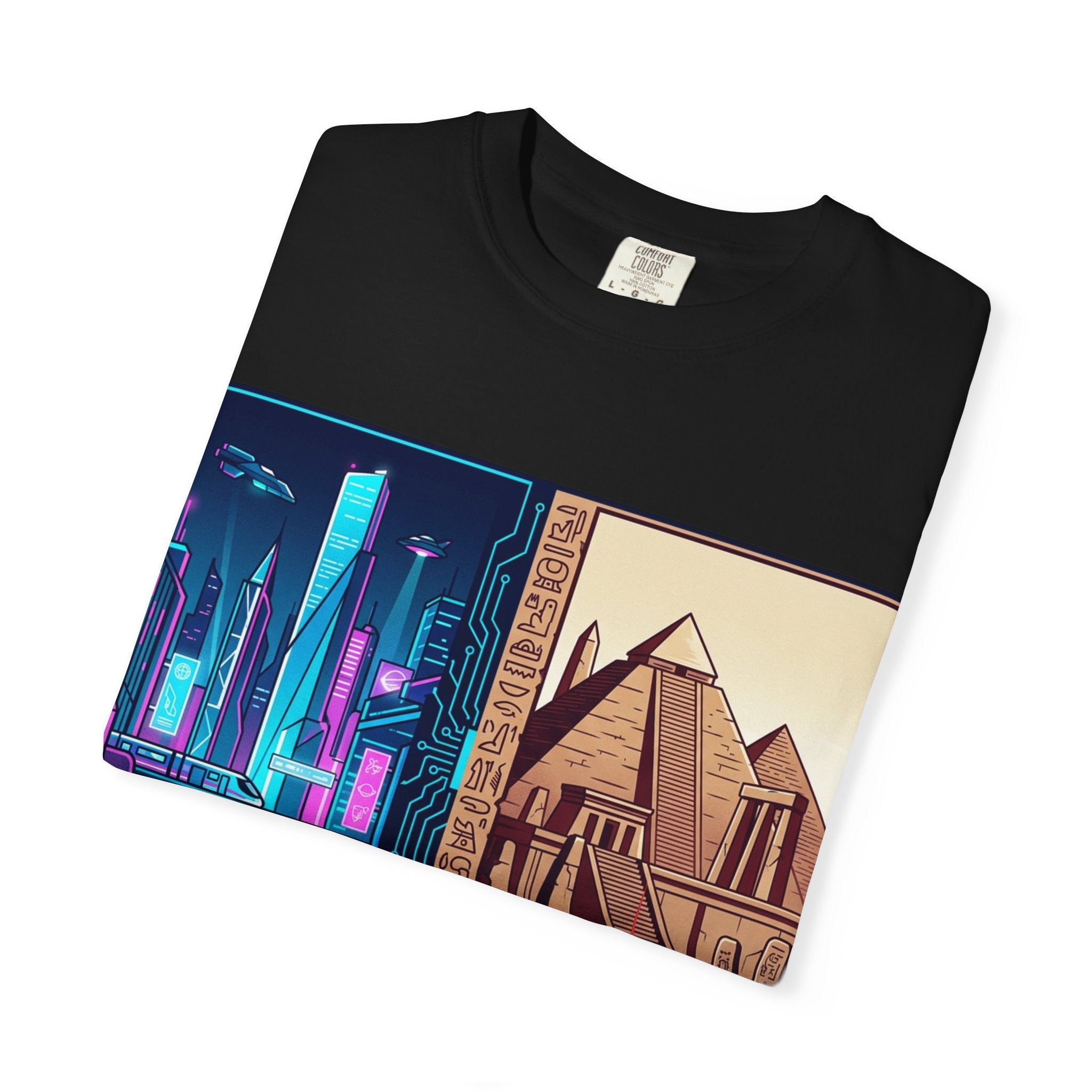 Power Runs Black PRB Blue Technopolis/ Red Dominion Two Worlds One System T-Shirt by Power Runs Black
