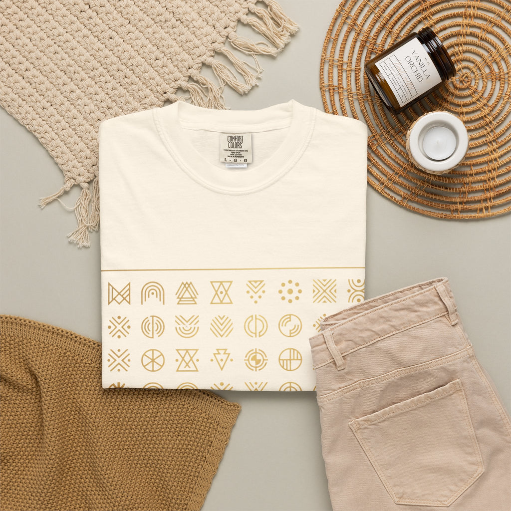 Power Runs Black PRB Symbol Grid T-Shirt — Minimal Gold Icon Graphic Tee by Printify