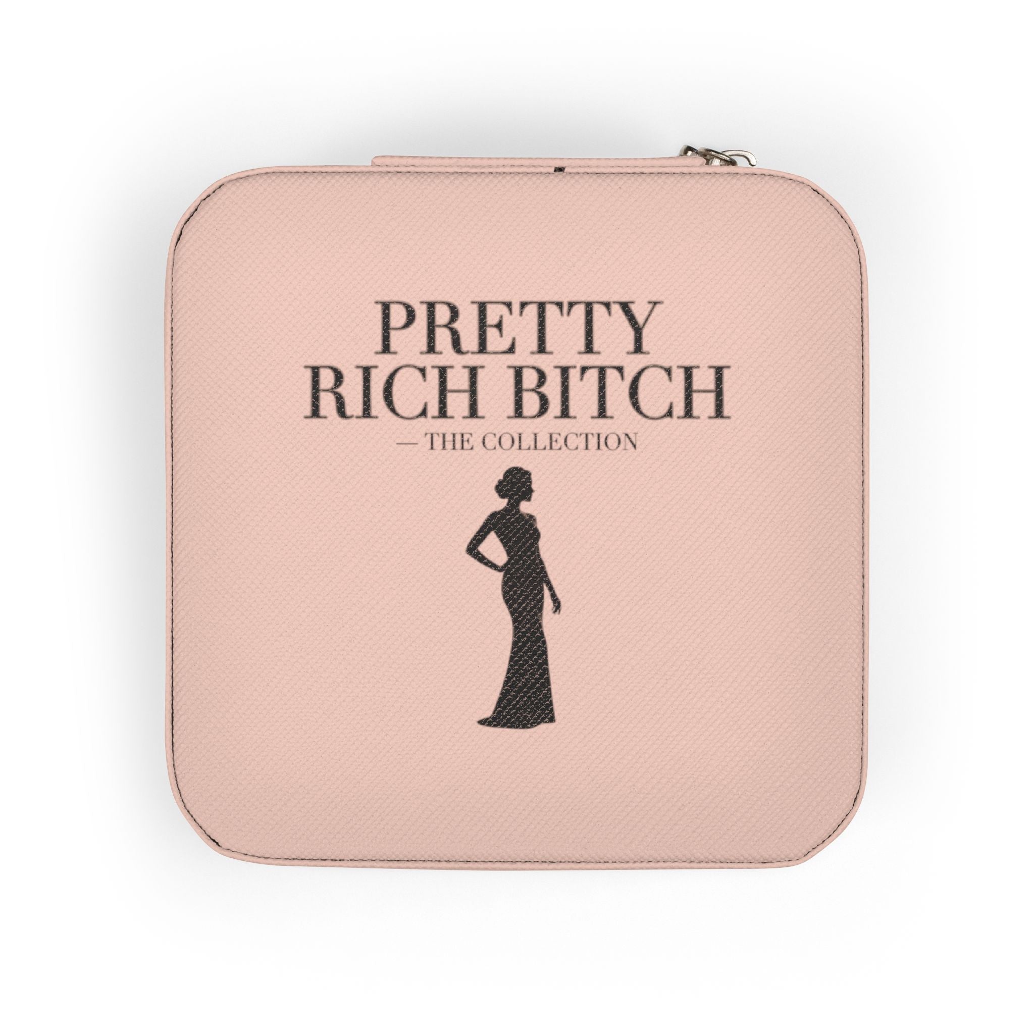 Power Runs Black Pretty Rich Bitch The Collection Jewelry Travel Case – Compact Pink Organizer for Rings, Earrings & Necklaces by Printify