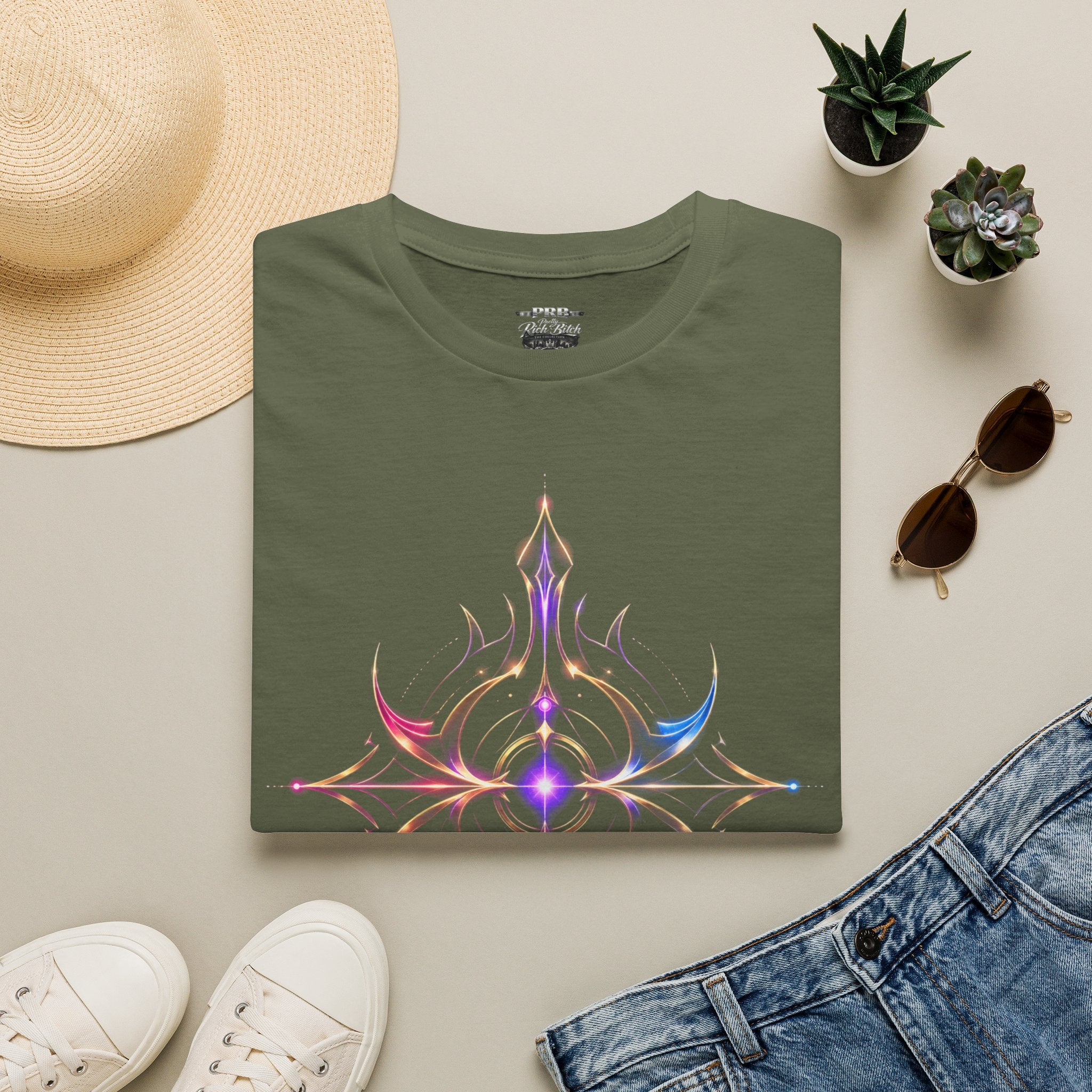 Power Runs Black PRB Pretty Rich Bitch The Collection Mystic Mandala Tee — Subtle Pastel Spiritual Graphic T-Shirt by Printify