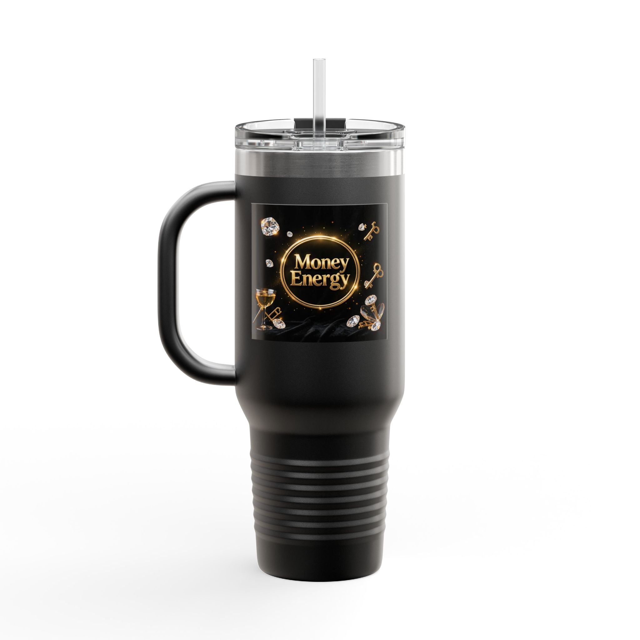 PRB 40oz Insulated Travel Mug — "Money Energy" Motivational Design by Printify