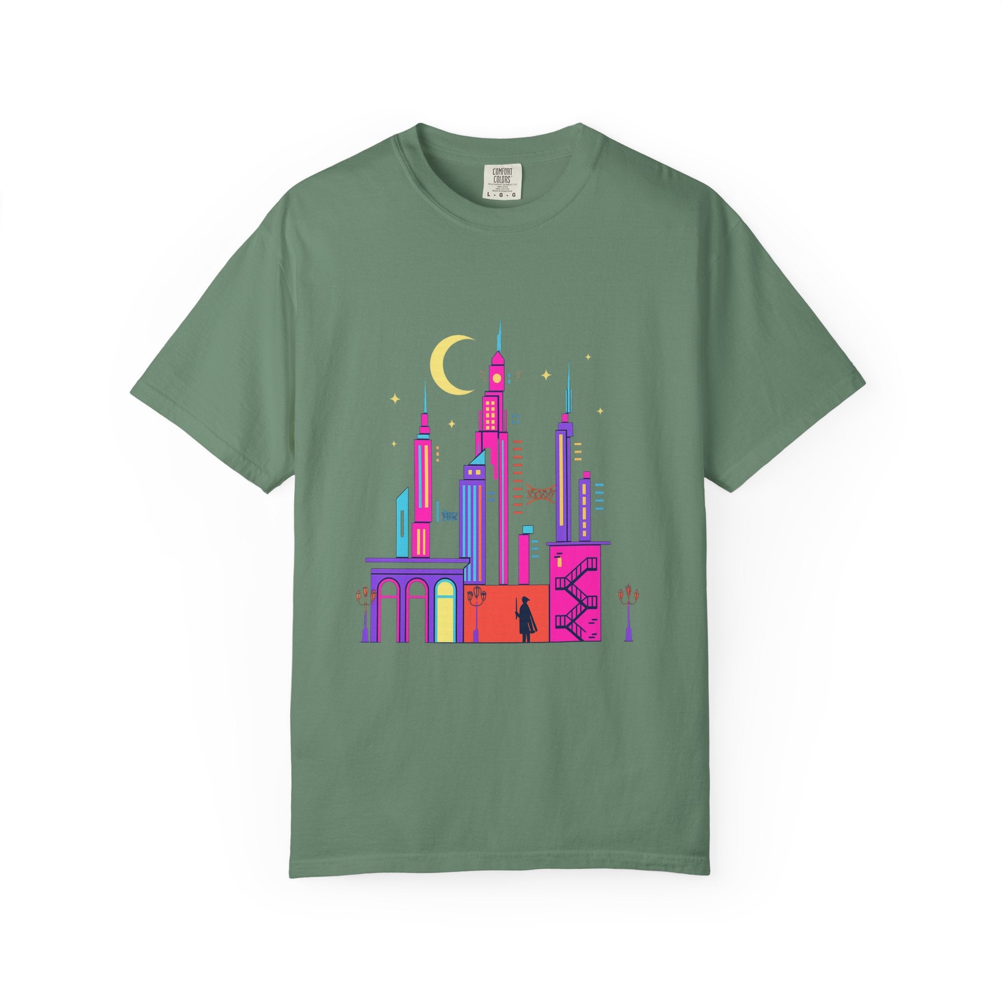 PRB Neon City Skyline T-shirt | Vibrant Urban Nightscape Tee by Power Runs Black