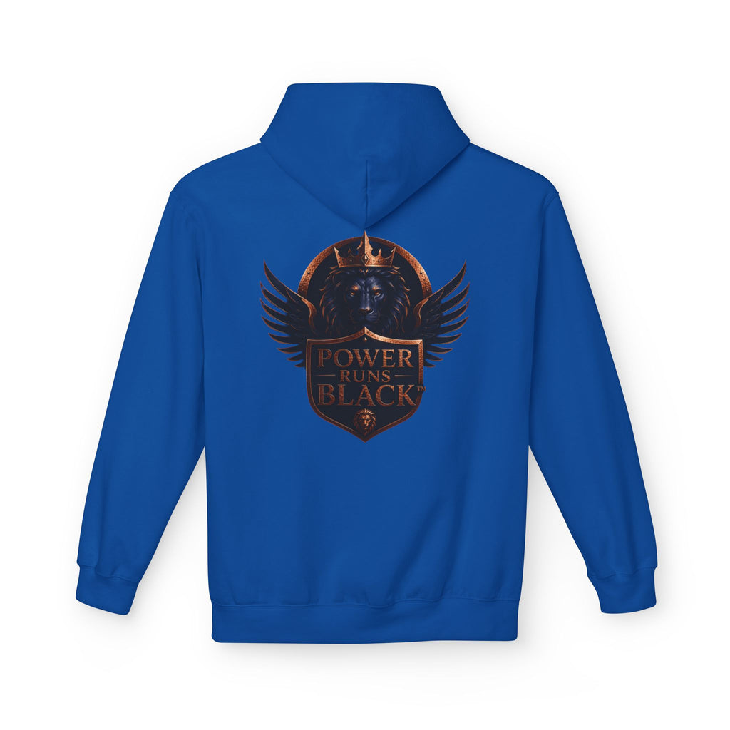 Power Runs Black crest hoodie | medieval shield with lions and wings by Power Runs Black